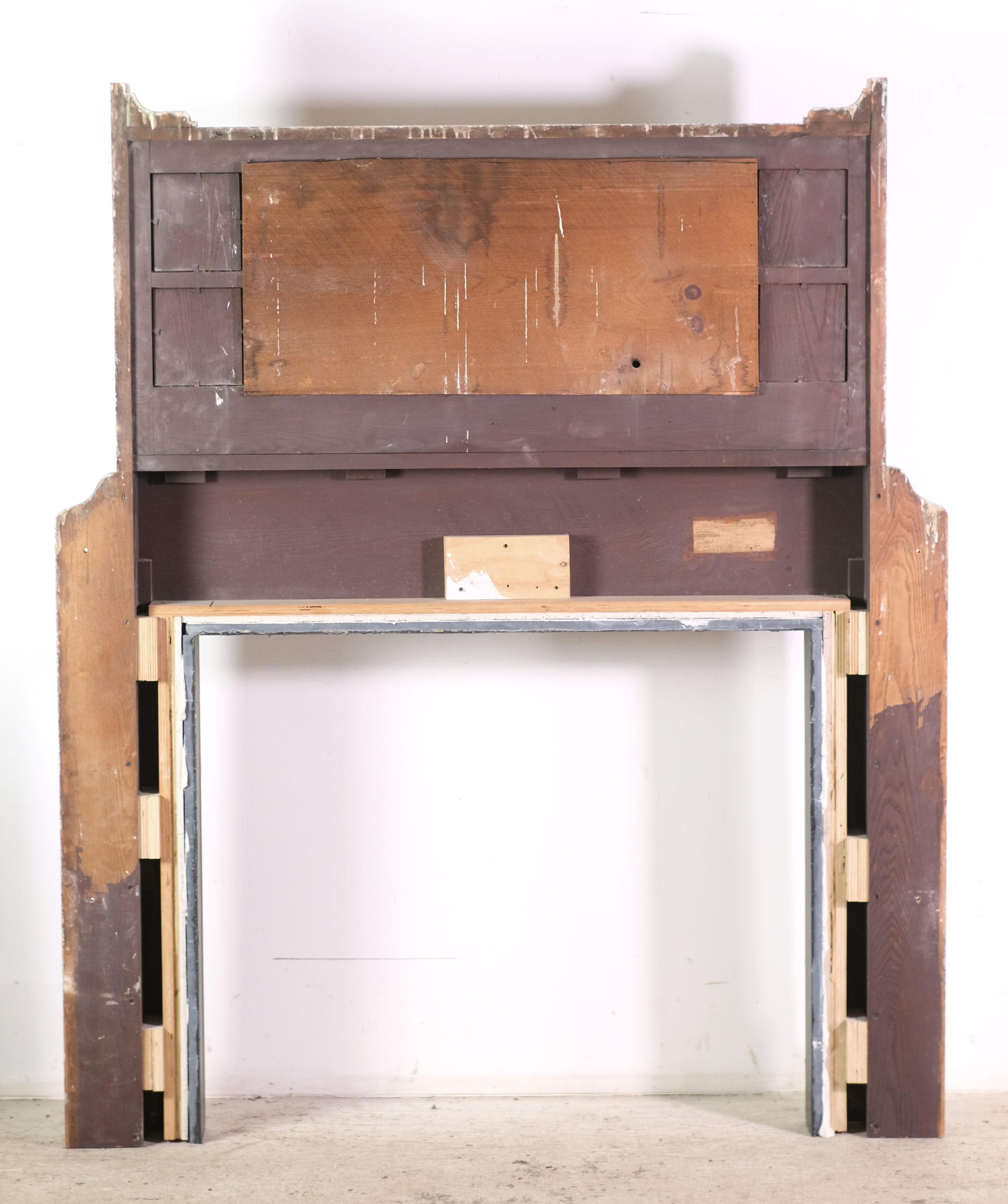 1800s Ash Fireplace Mantel w Mirror Basket Weave Pattern 3