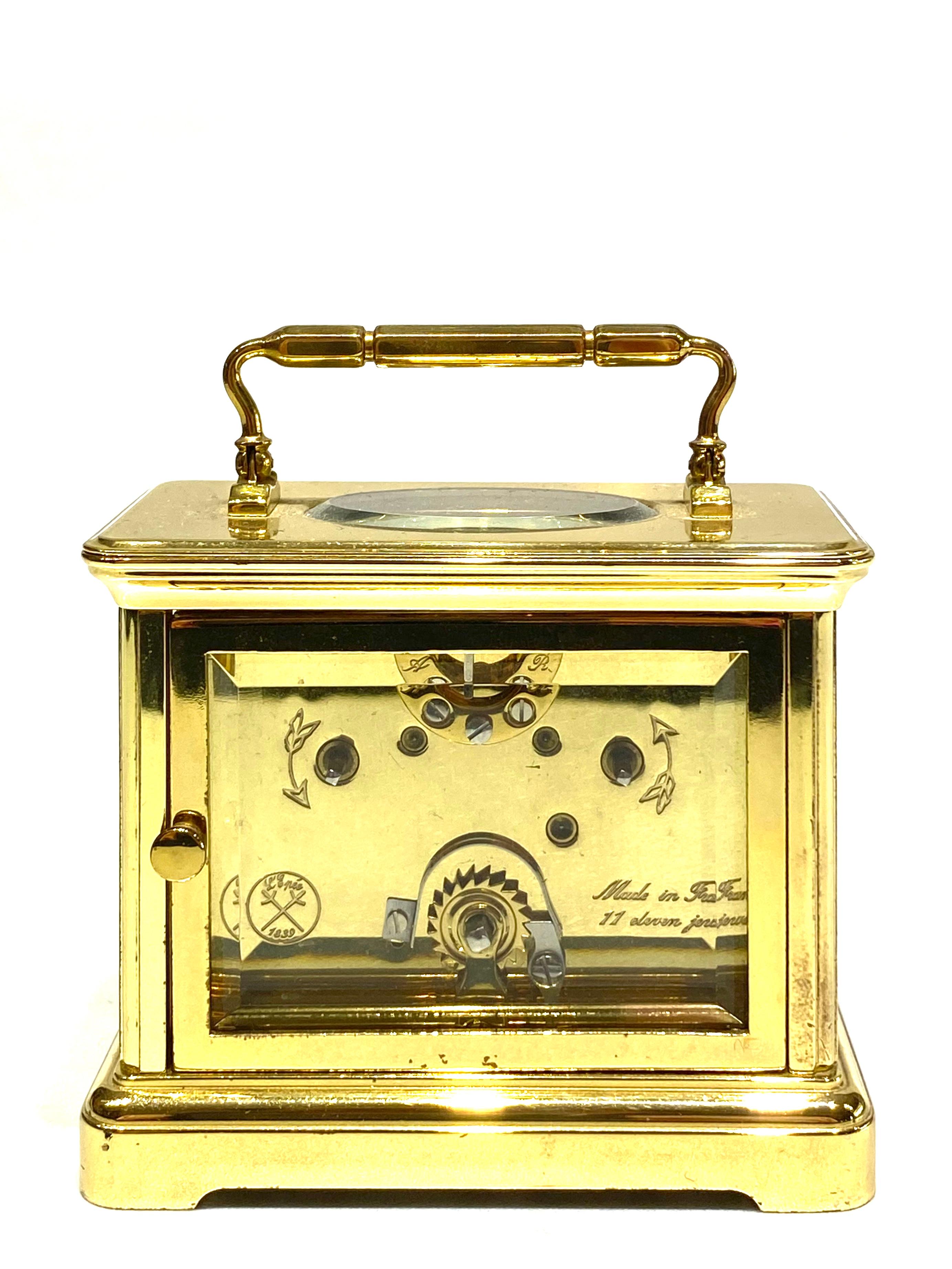 Beige 1800s Asprey Paris Bronze Brass and Crystal Travel Desk Clock 