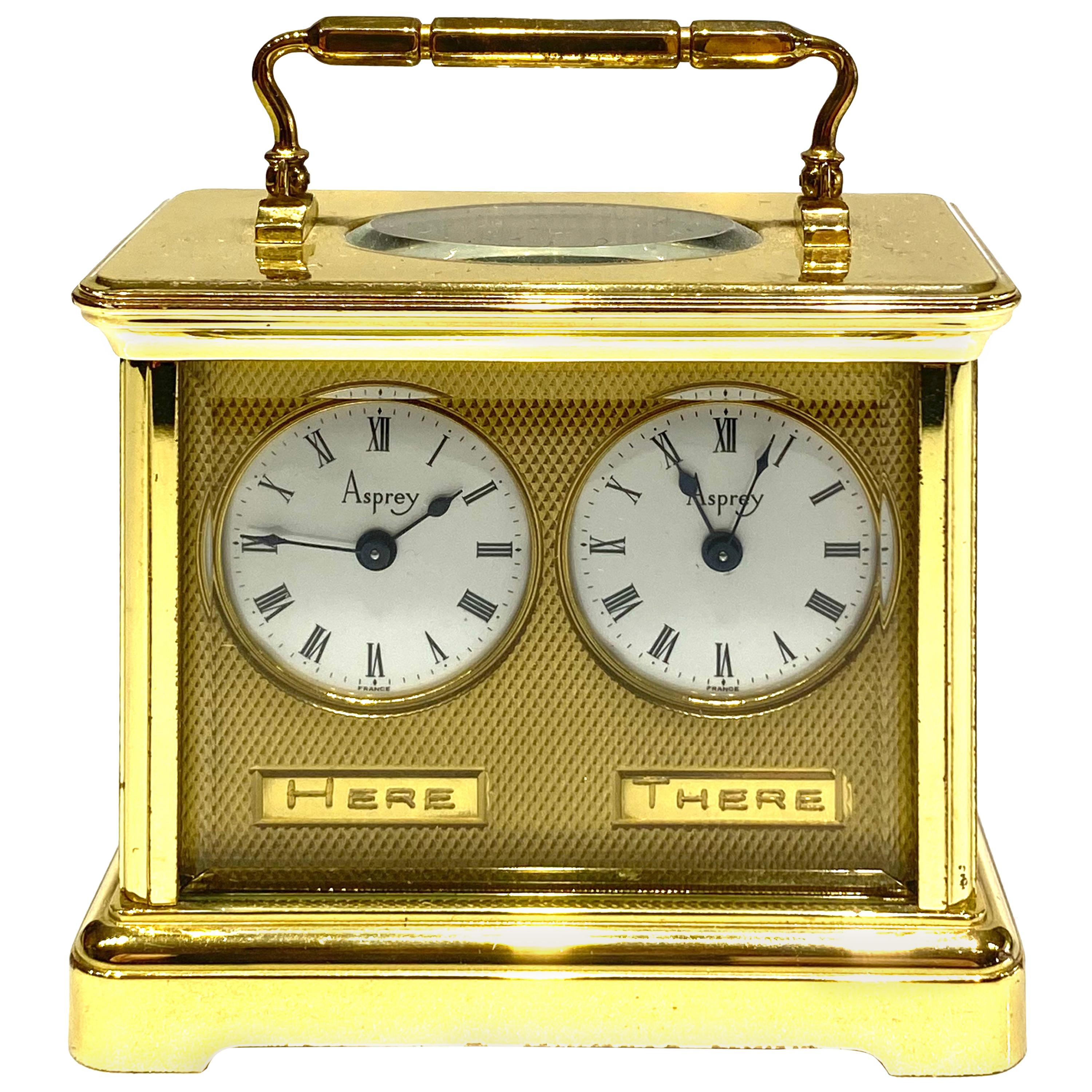 1800s Asprey Paris Bronze Brass and Crystal Travel Desk Clock 