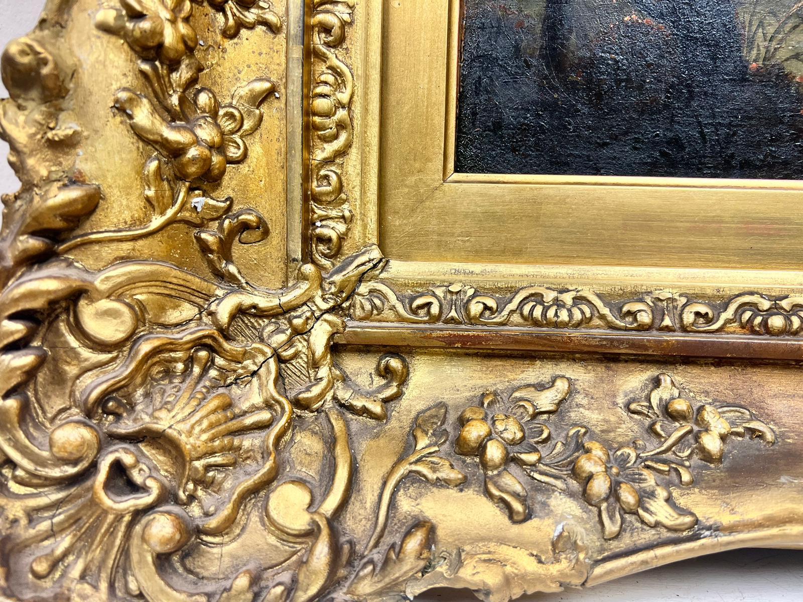 Figures in Far Reaching Landscape Antique British Oil Beautiful Gilt Frame - Old Masters Painting by 1800’s British
