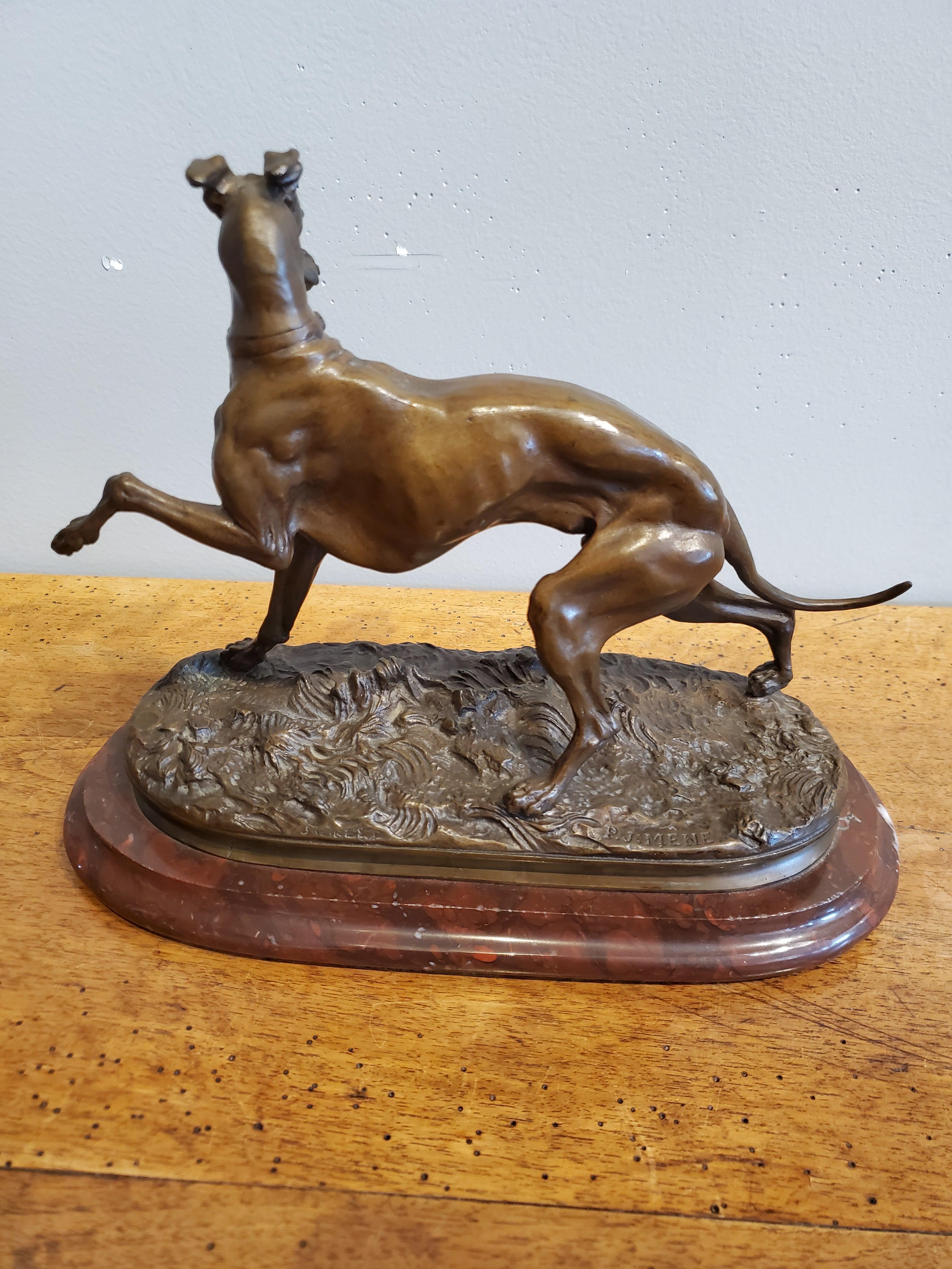 19th Century 1800s Bronze Greyhound Dog Sculpture