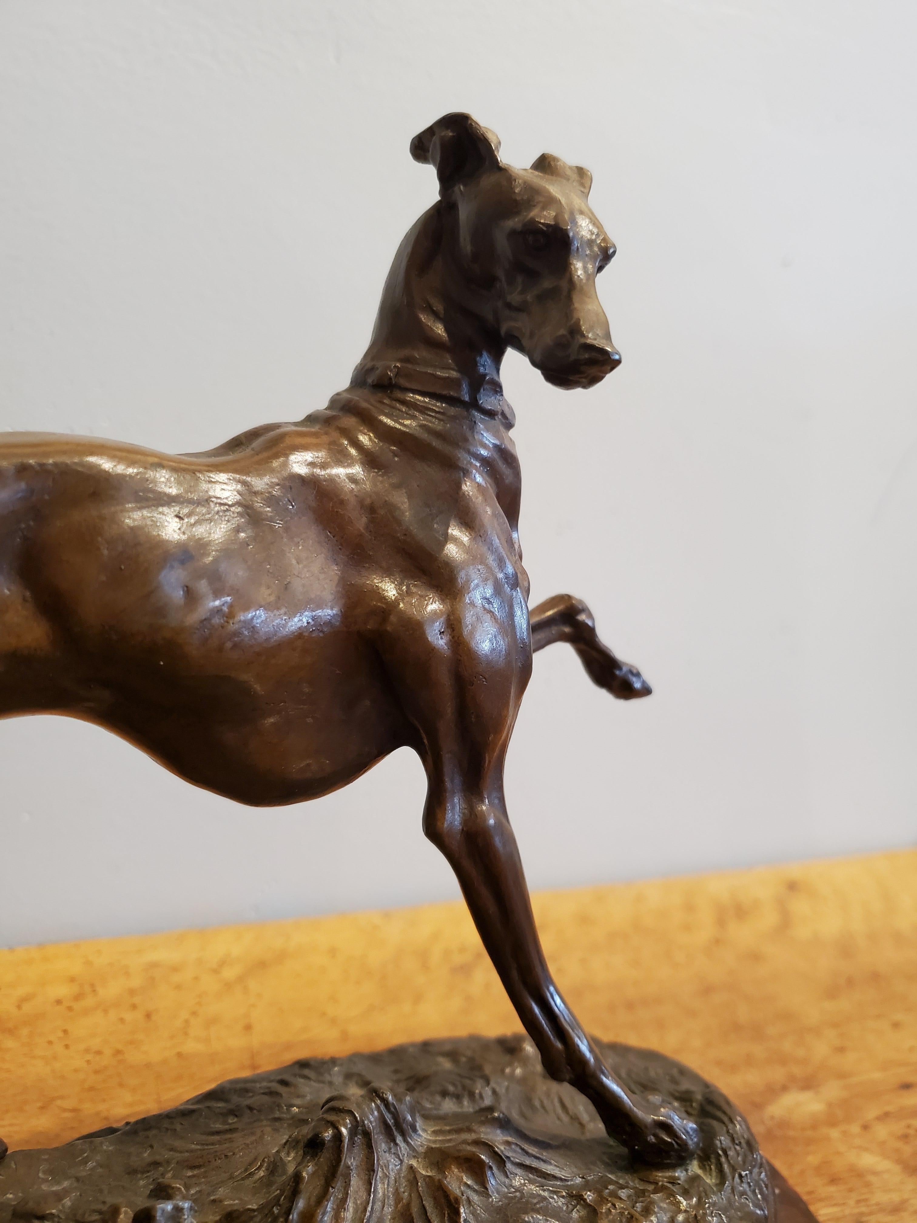 19th Century 1800s Bronze Greyhound Dog Sculpture