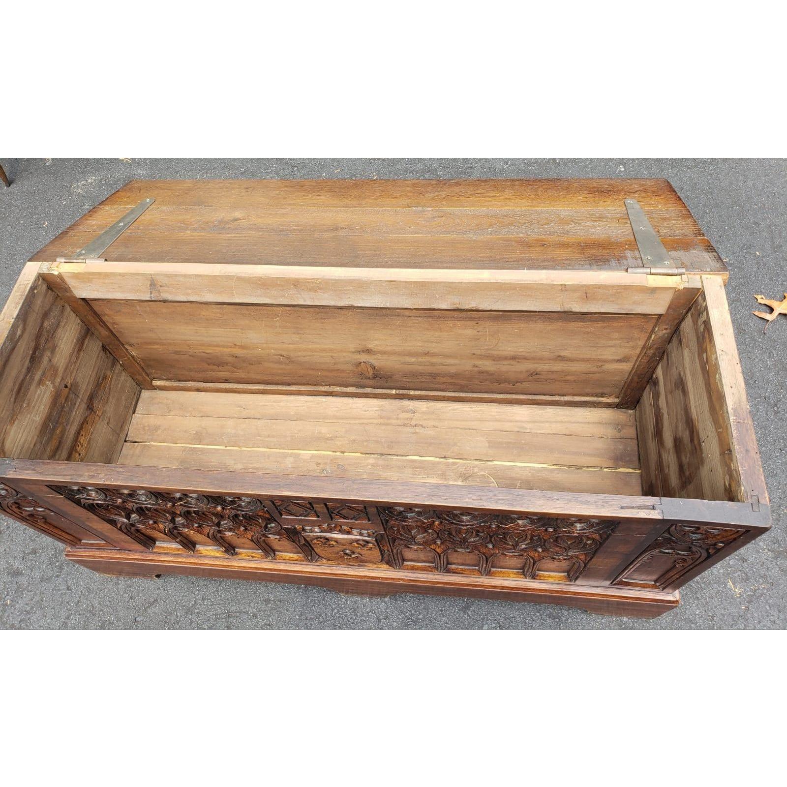 1800s Carved Cedar Chest Blanket Trunk In Good Condition For Sale In Germantown, MD