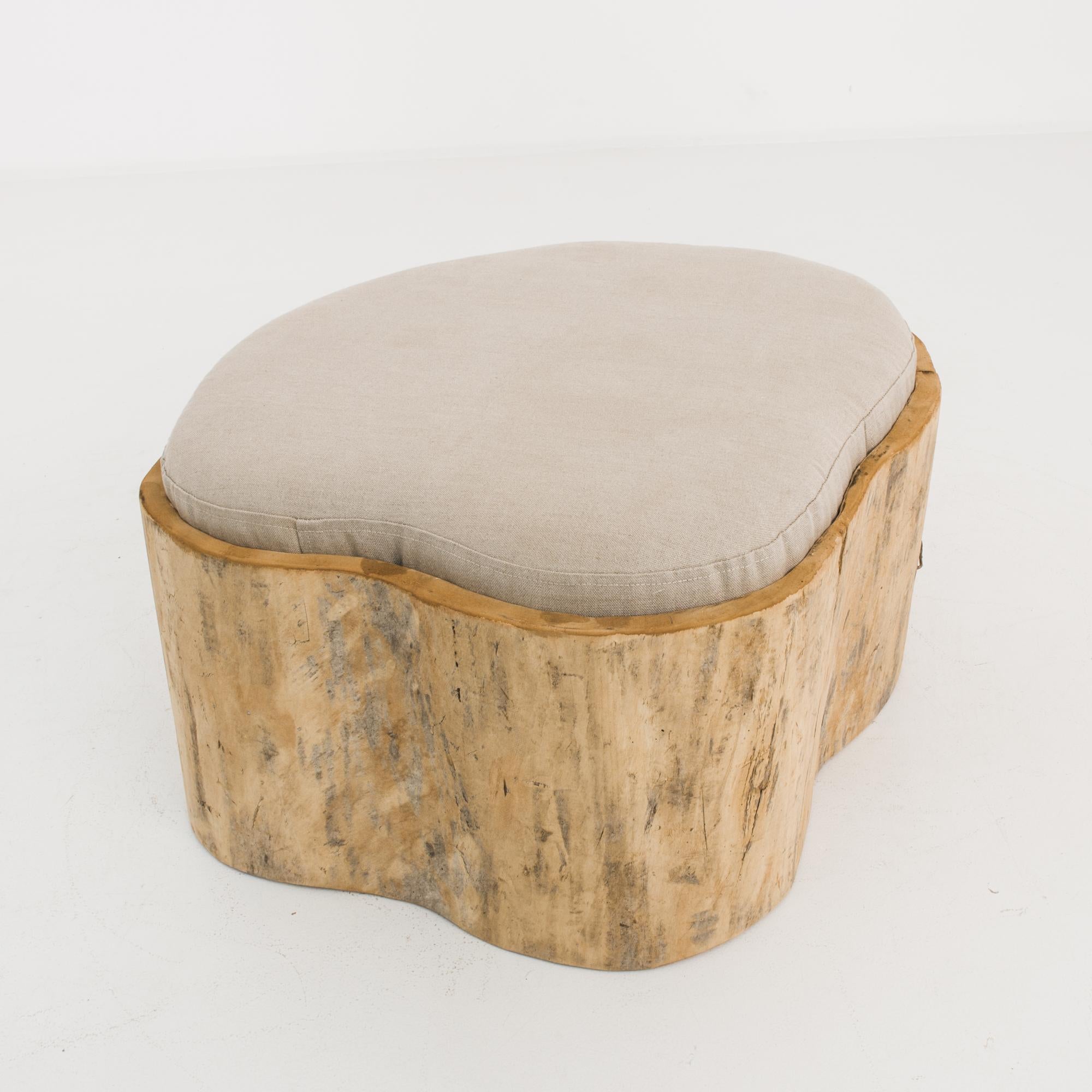 Polish 1800s Central European Tree-Stump Pouf with Upholstered Seat