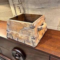 1800s Antique Wood Box Hand Forged Iron Grain Rice Chinese