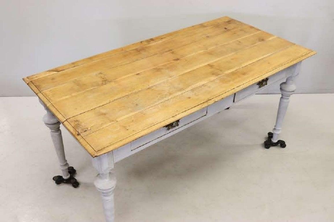 Gustavian 1800s Dining Table with Pine Top and Whitewash Painted Legs For Sale