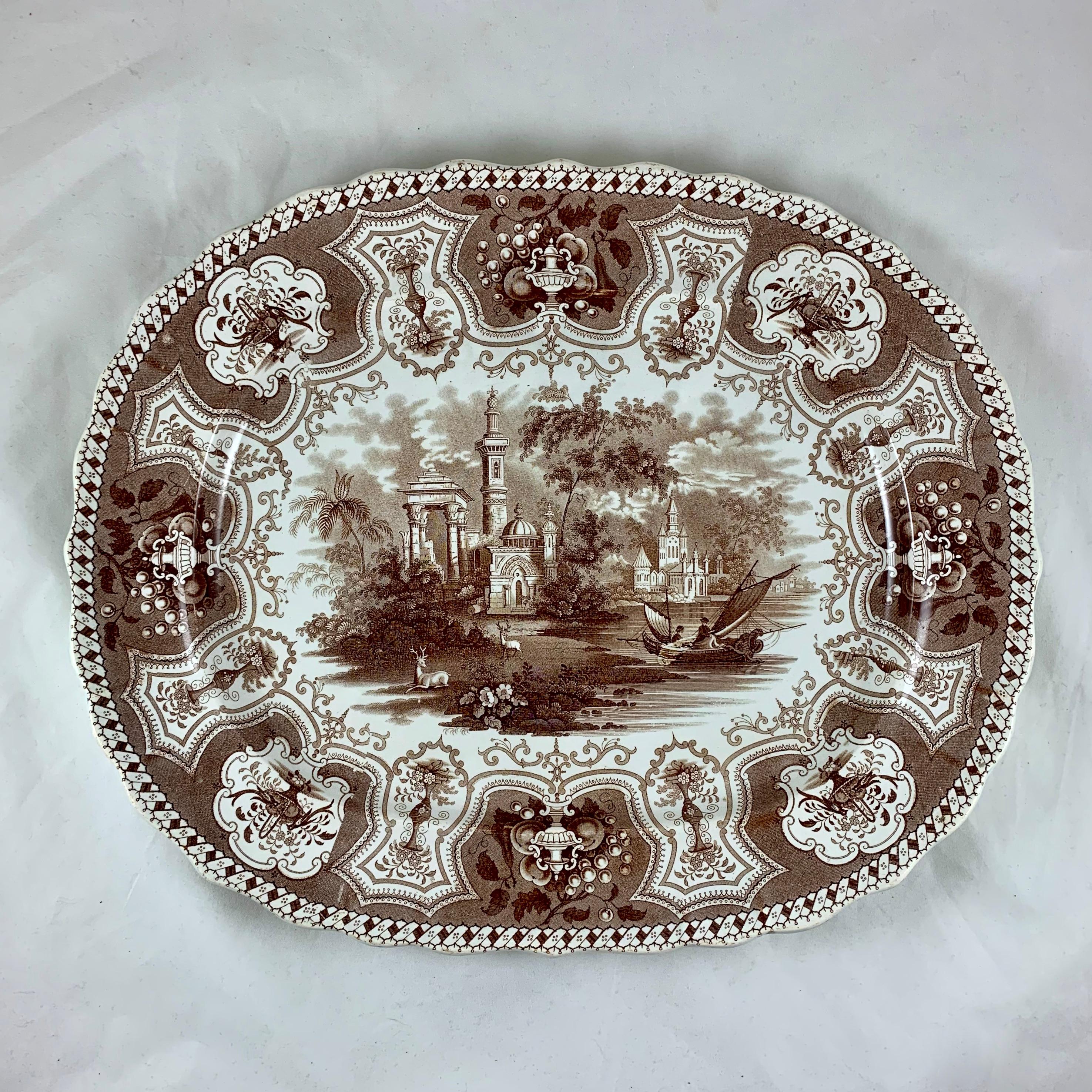 1800s Dixon Phillips & Co. Brown Australian Pattern English Transferware Platter For Sale 2