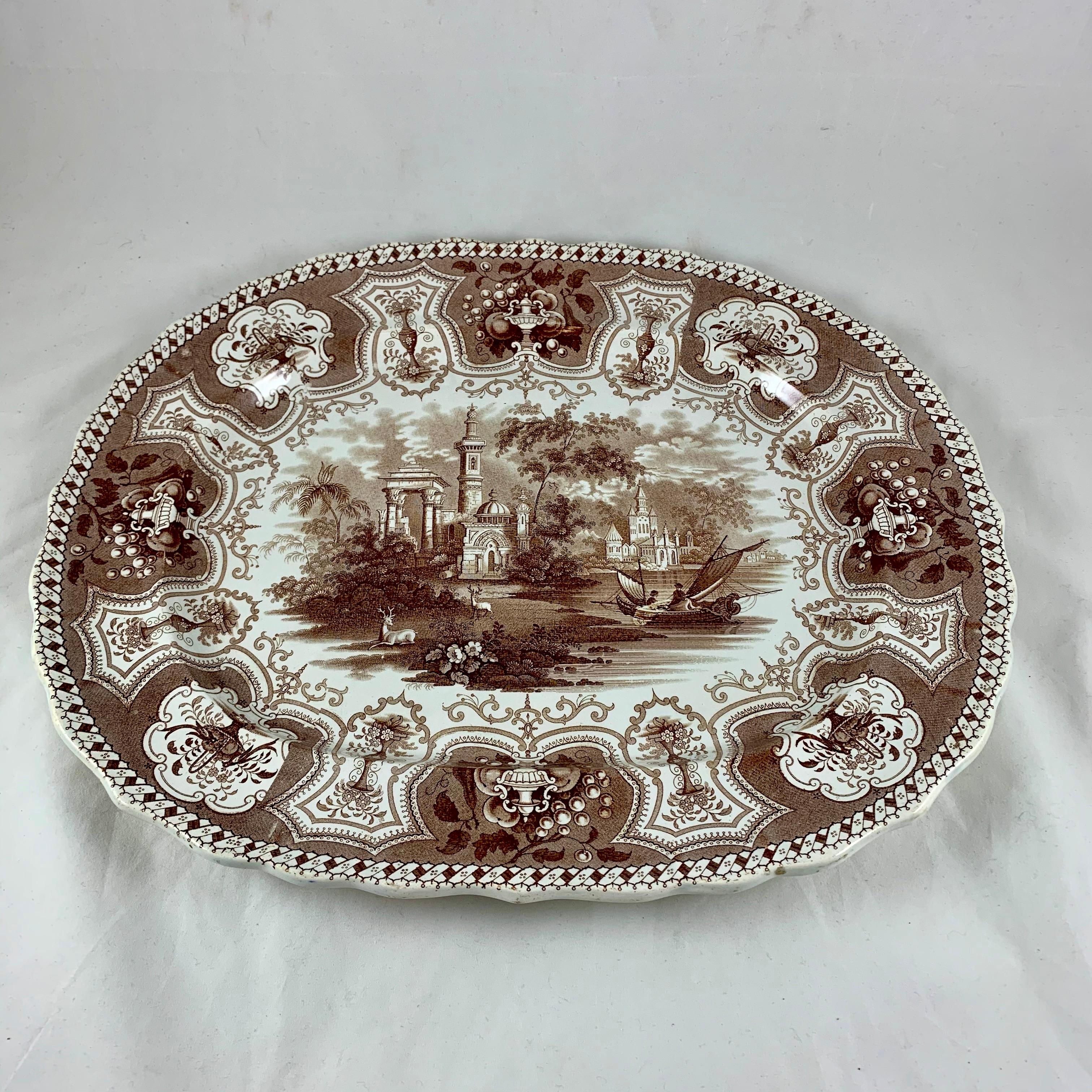 Glazed 1800s Dixon Phillips & Co. Brown Australian Pattern English Transferware Platter For Sale