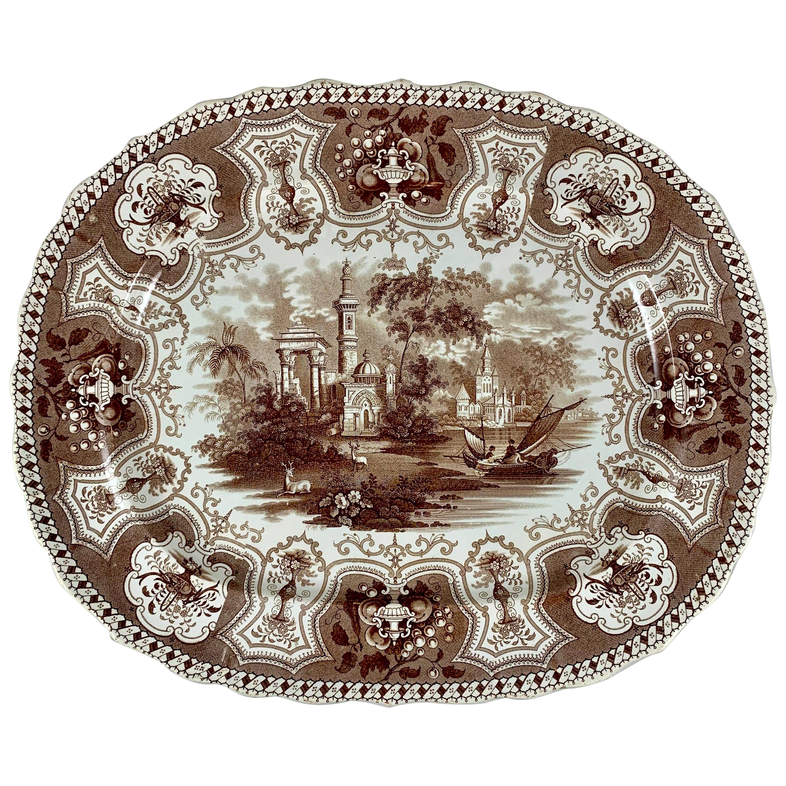 1800er Dixon Phillips & Co. braune australische Muster Englisch Transferware Platte im Angebot