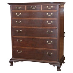 1800s Dresser with Dovetail Joints + Top, Brass Hardware + 8 Drawers and Key