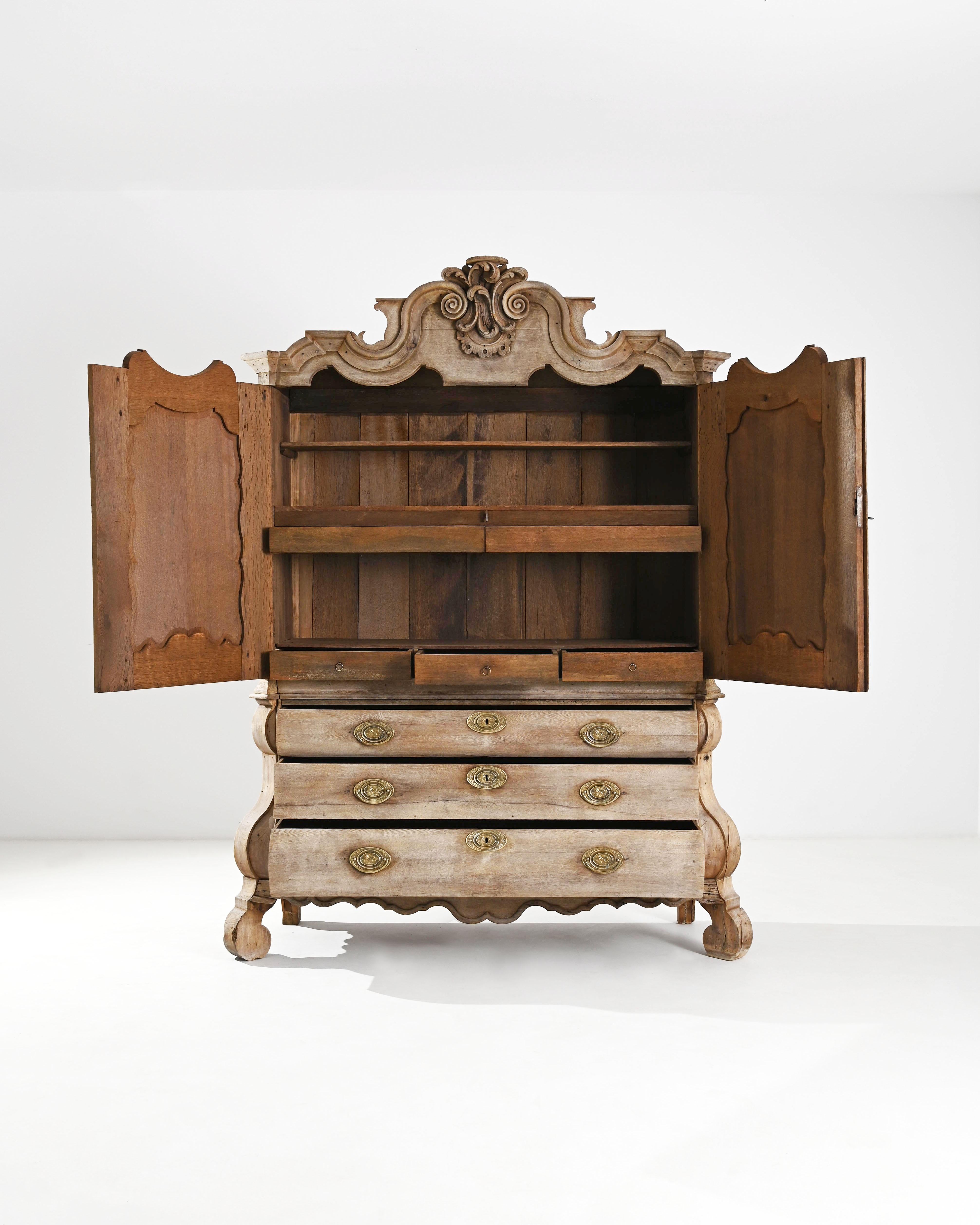 1800s, Dutch Baroque Oak Cabinet In Good Condition In High Point, NC