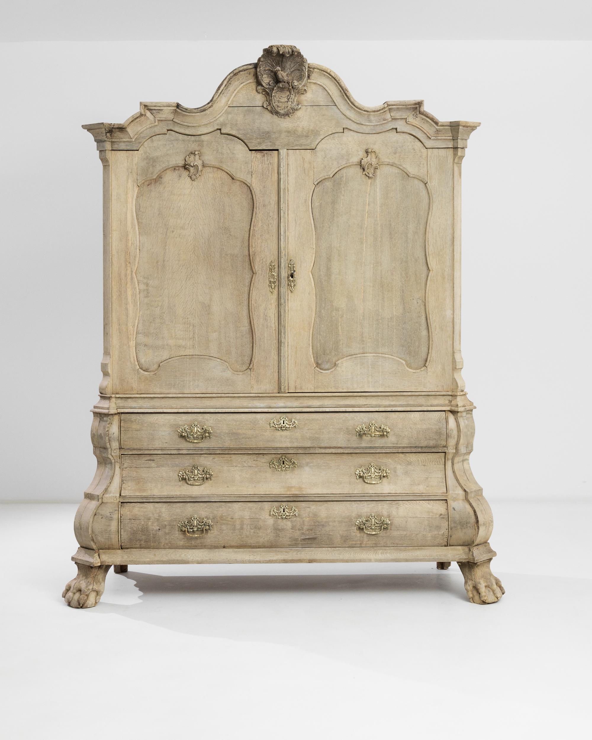 1800s Dutch Bleached Oak Cabinet 1