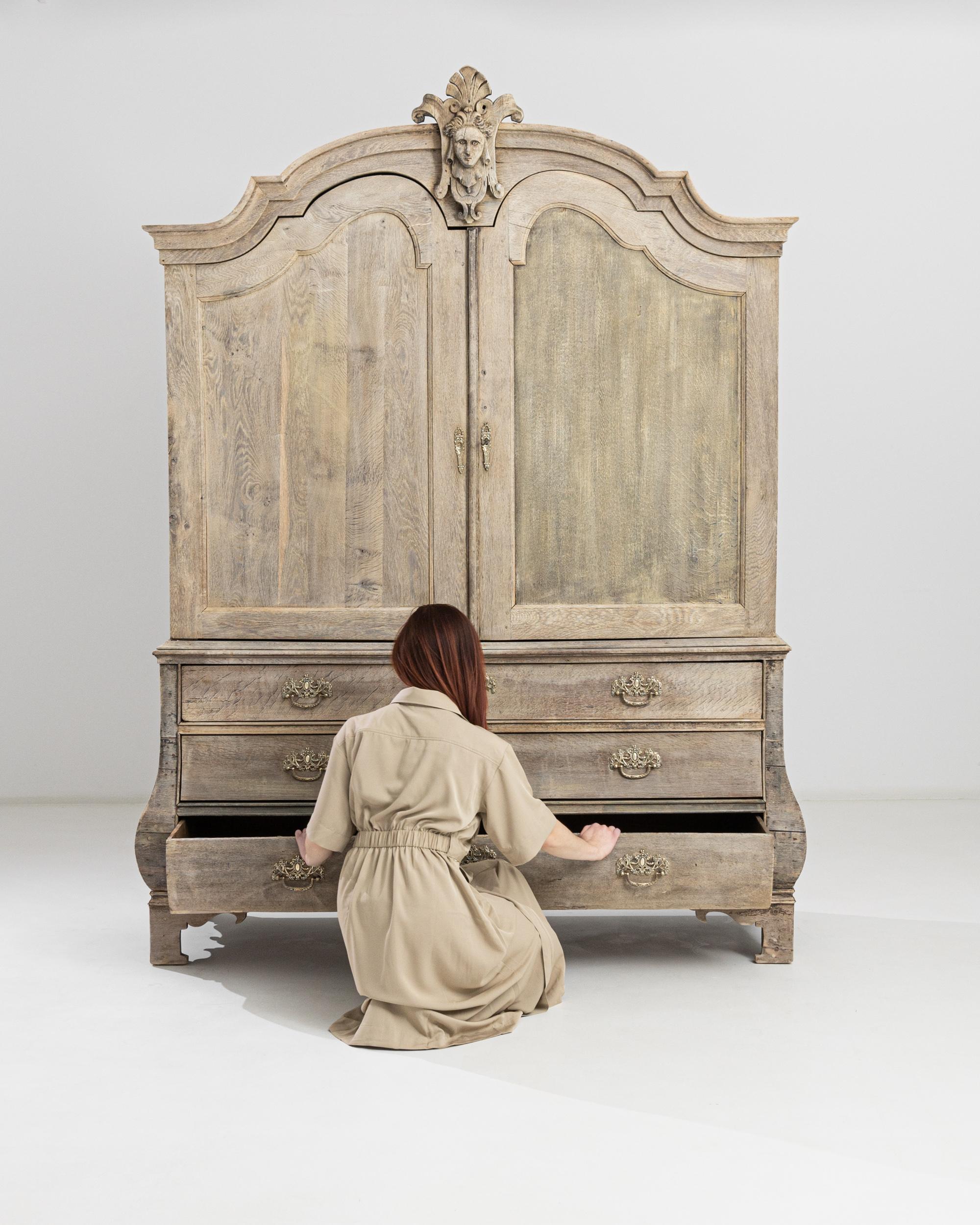 1800s, Dutch Bleached Oak Cabinet 7