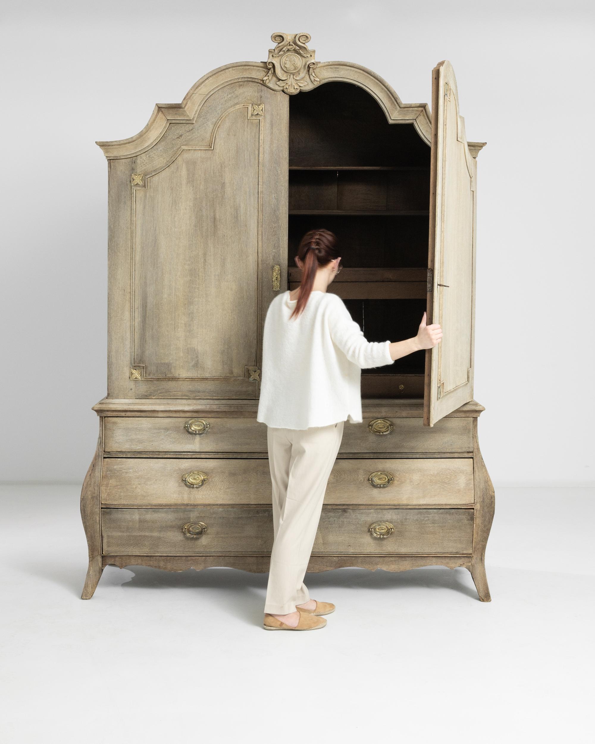 Baroque 1800s Dutch Bleached Oak Cabinet