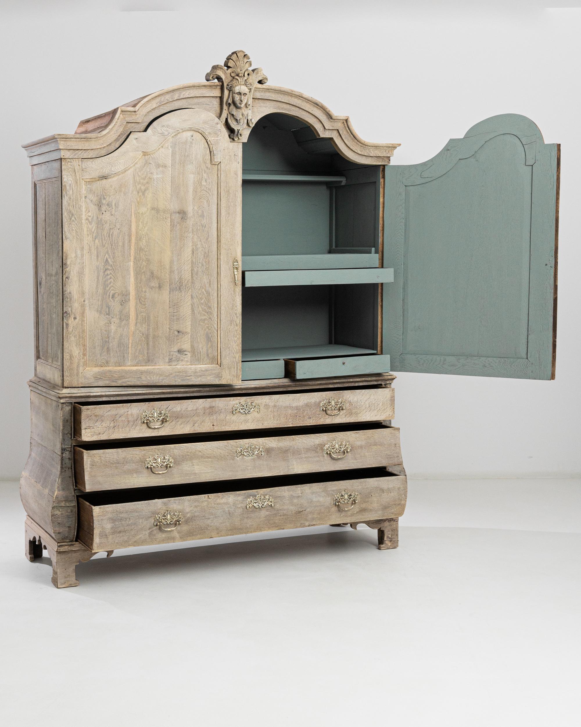 Baroque 1800s, Dutch Bleached Oak Cabinet
