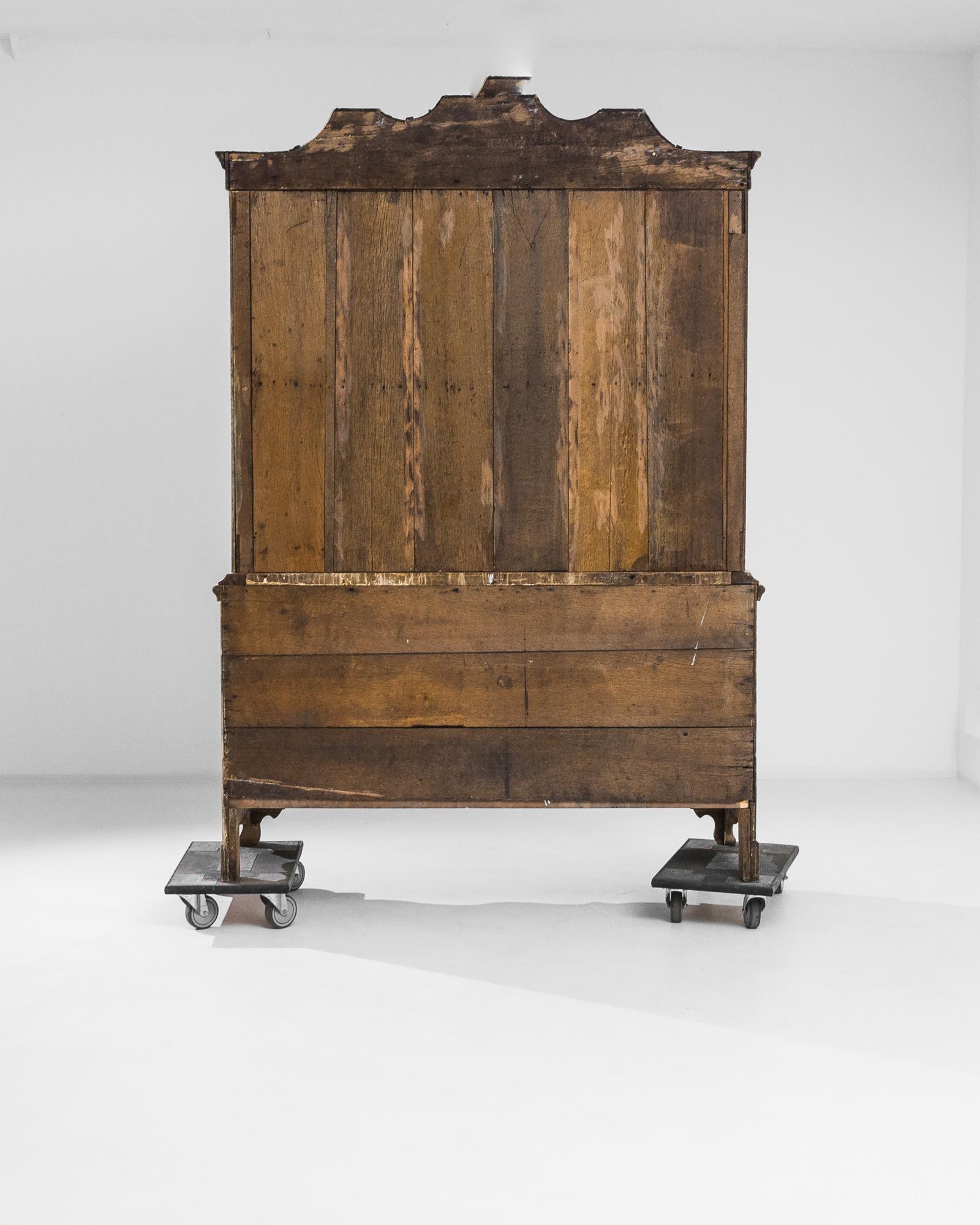 Hand-Carved 1800s Dutch Bleached Oak Cabinet