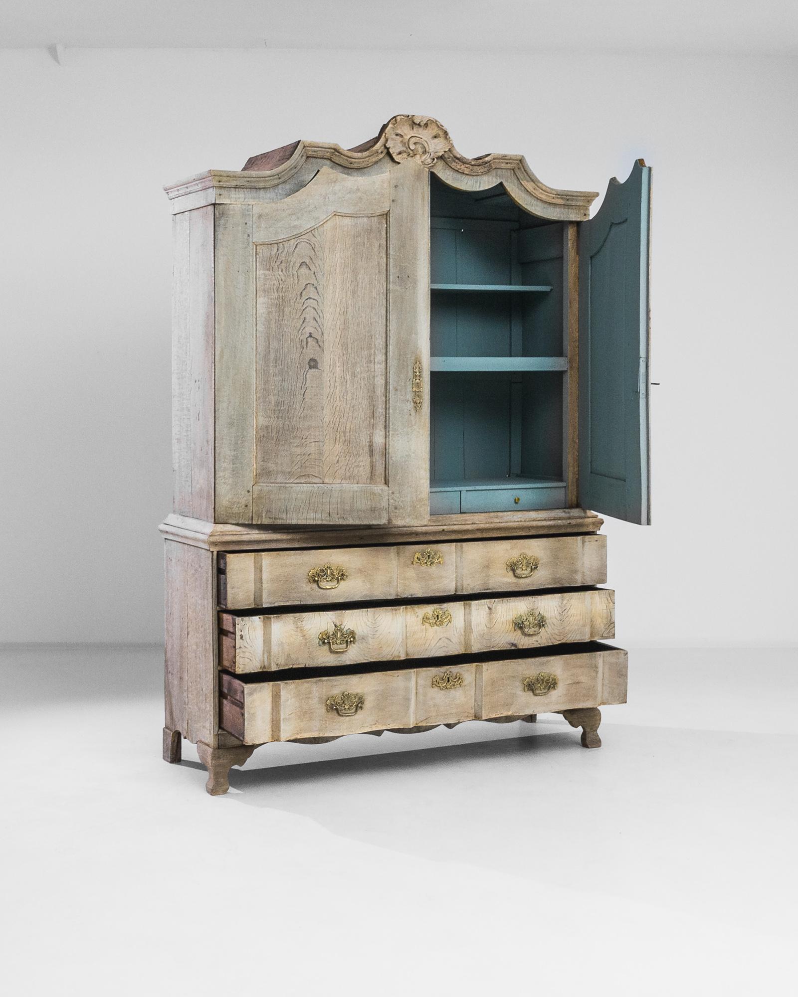 1800s Dutch Bleached Oak Cabinet In Good Condition In High Point, NC