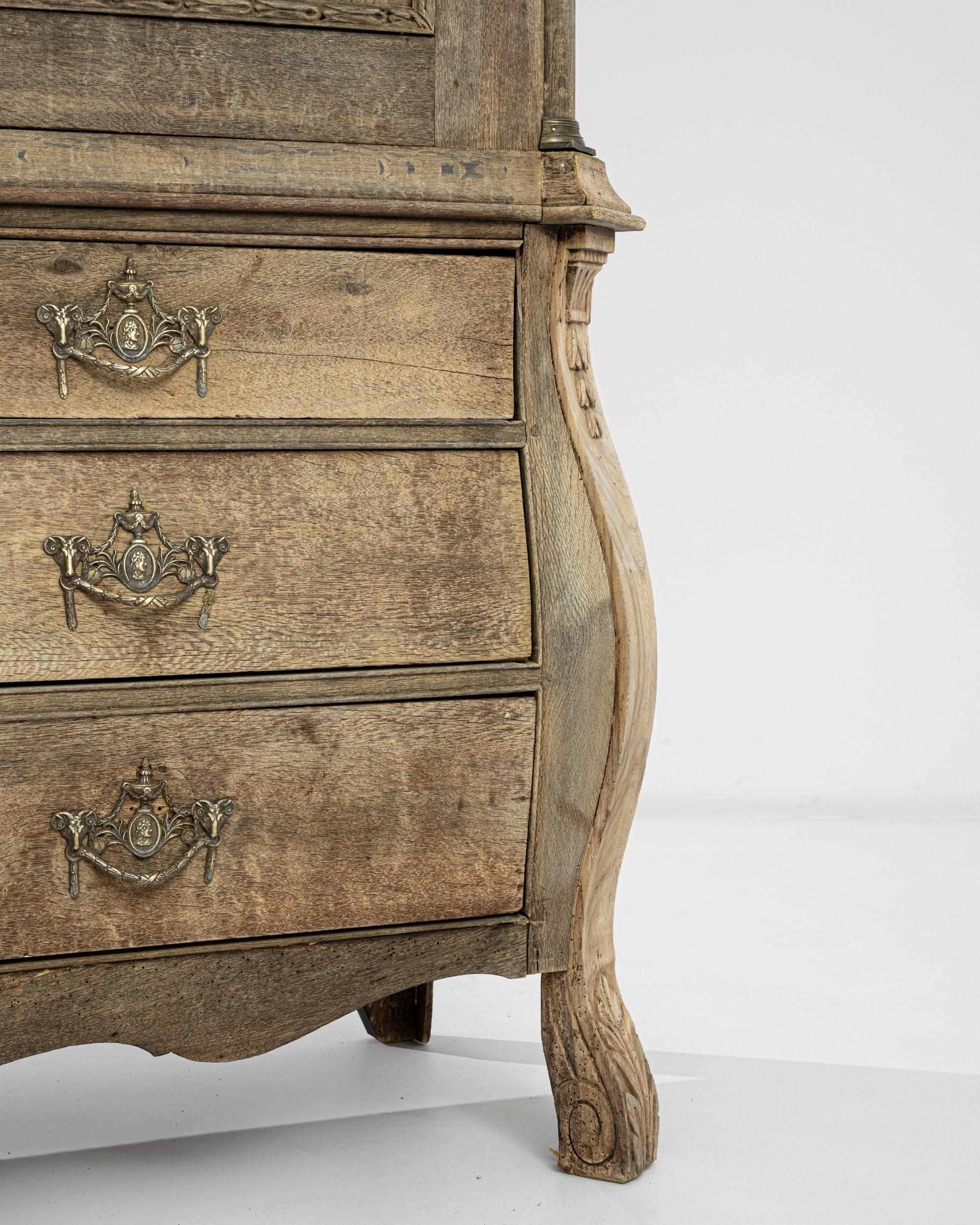 Brass 1800s Dutch Bleached Oak Cabinet