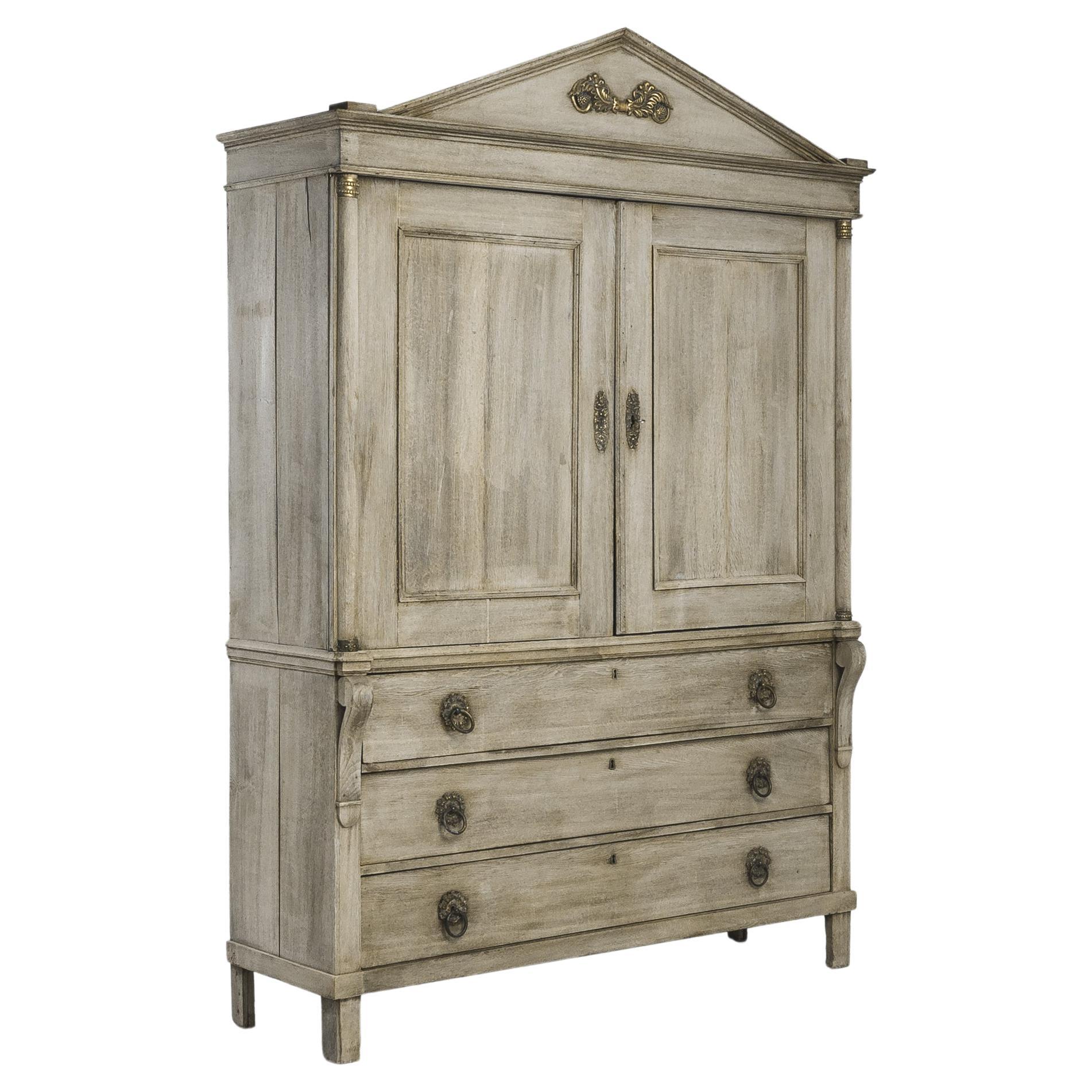 1800s Dutch Bleached Oak Cabinet For Sale