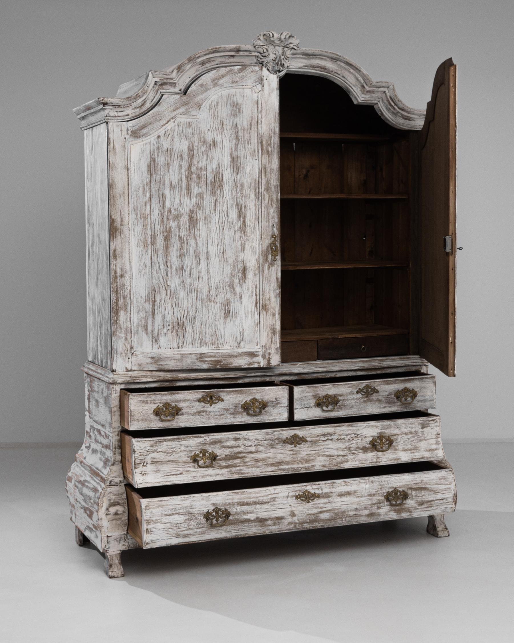 Baroque 1800s Dutch White Painted Oak Cabinet