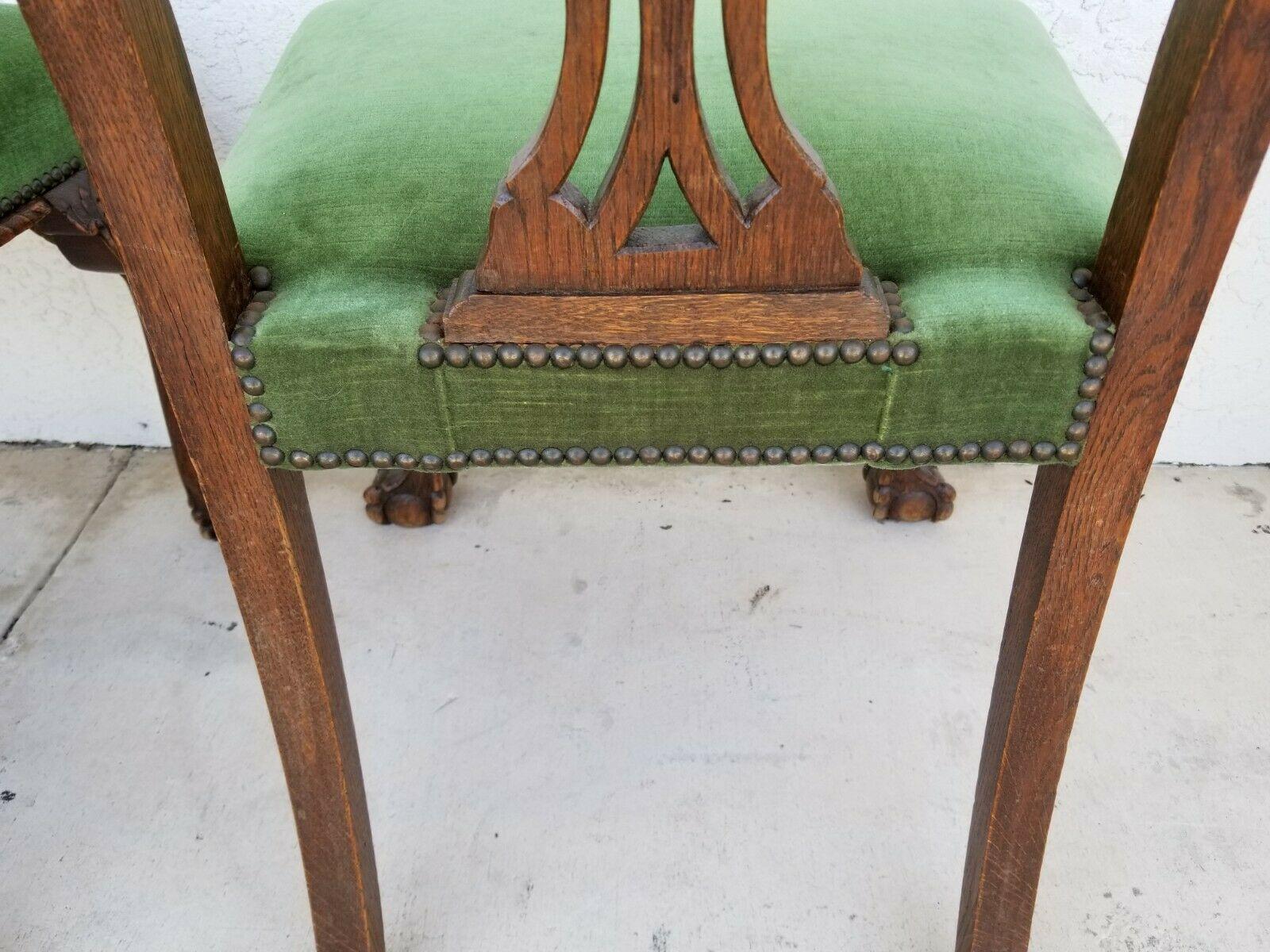 1800's English Oak Ball Claw Chippendale Dining Chairs Set of 5 For Sale 3