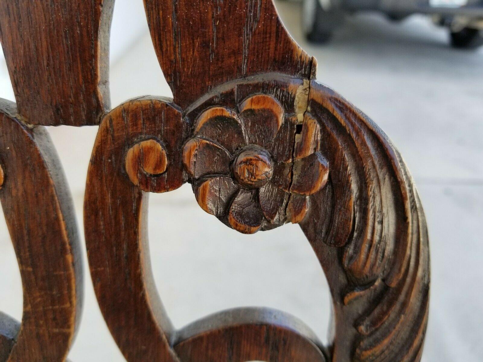 1800's English Oak Ball Claw Chippendale Dining Chairs Set von 5 im Angebot 5