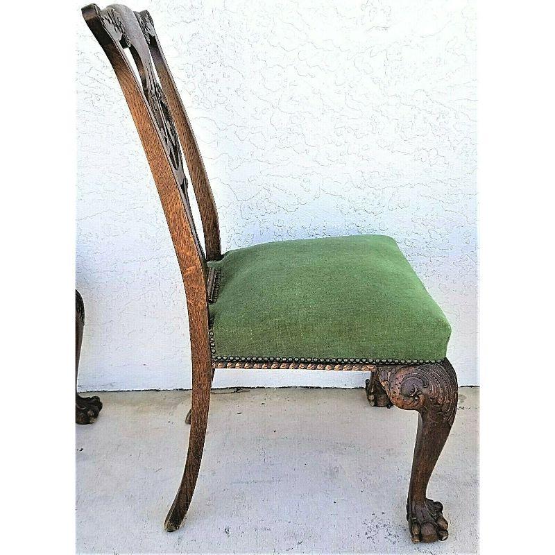Unknown 1800's English Oak Ball Claw Chippendale Dining Chairs Set of 5 For Sale