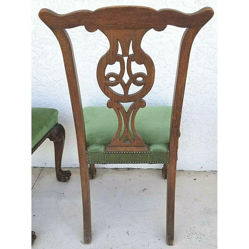 Carved 1800's English Oak Ball Claw Chippendale Dining Chairs Set of 5 For Sale