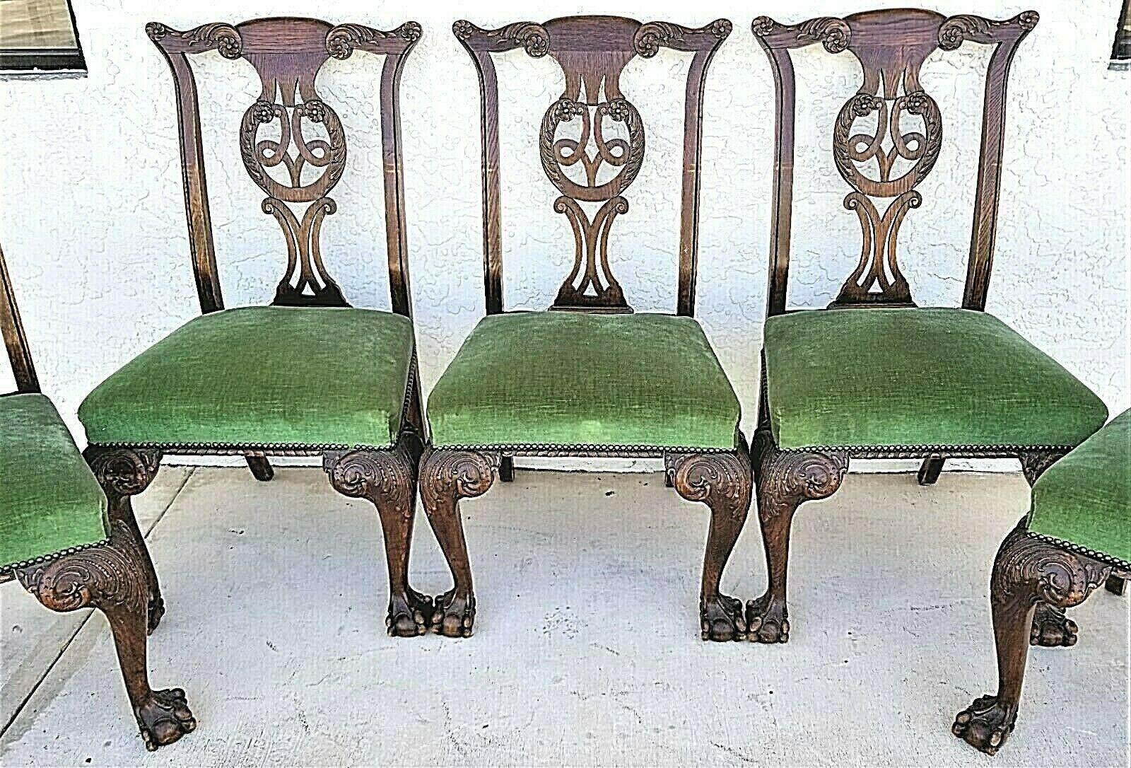 1800's English Oak Ball Claw Chippendale Dining Chairs Set of 5 In Good Condition For Sale In Lake Worth, FL