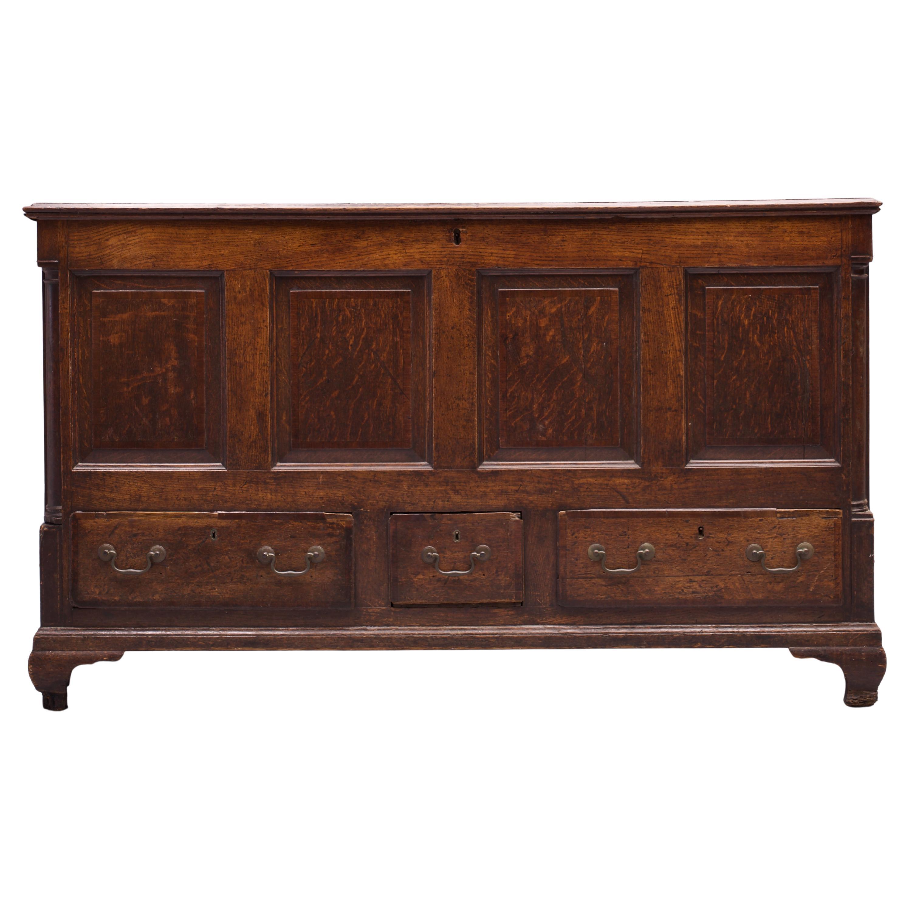 1800s Lancashire Oak Mule Chest Trunk Blanket Box Antique Cabinet Credenza For Sale