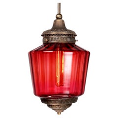 1800s Fluted Ruby Glass Pendent