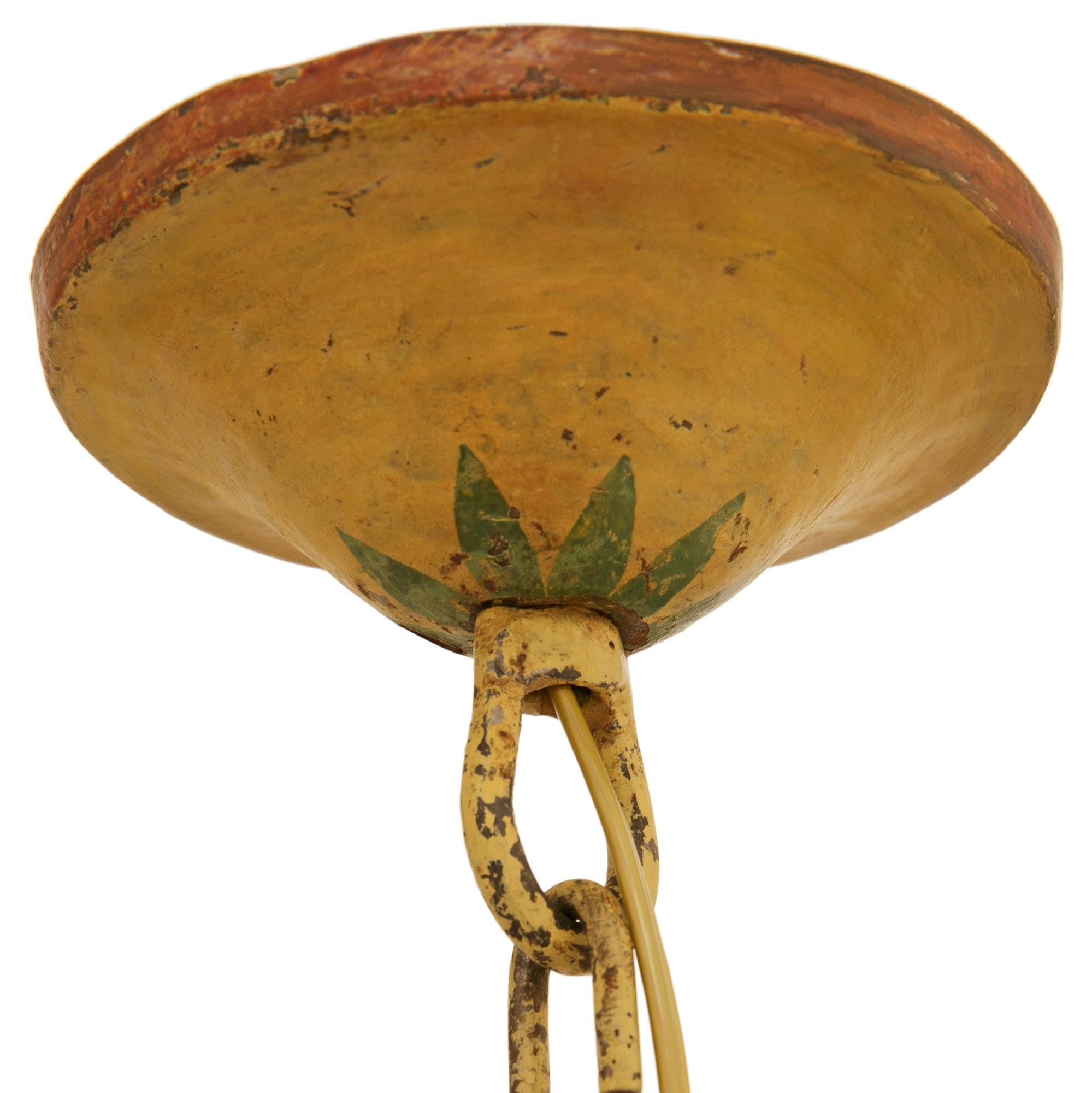 French late 19th century Louis XVI st. patinated Iron and Tole chandeliers In Good Condition For Sale In West Palm Beach, FL