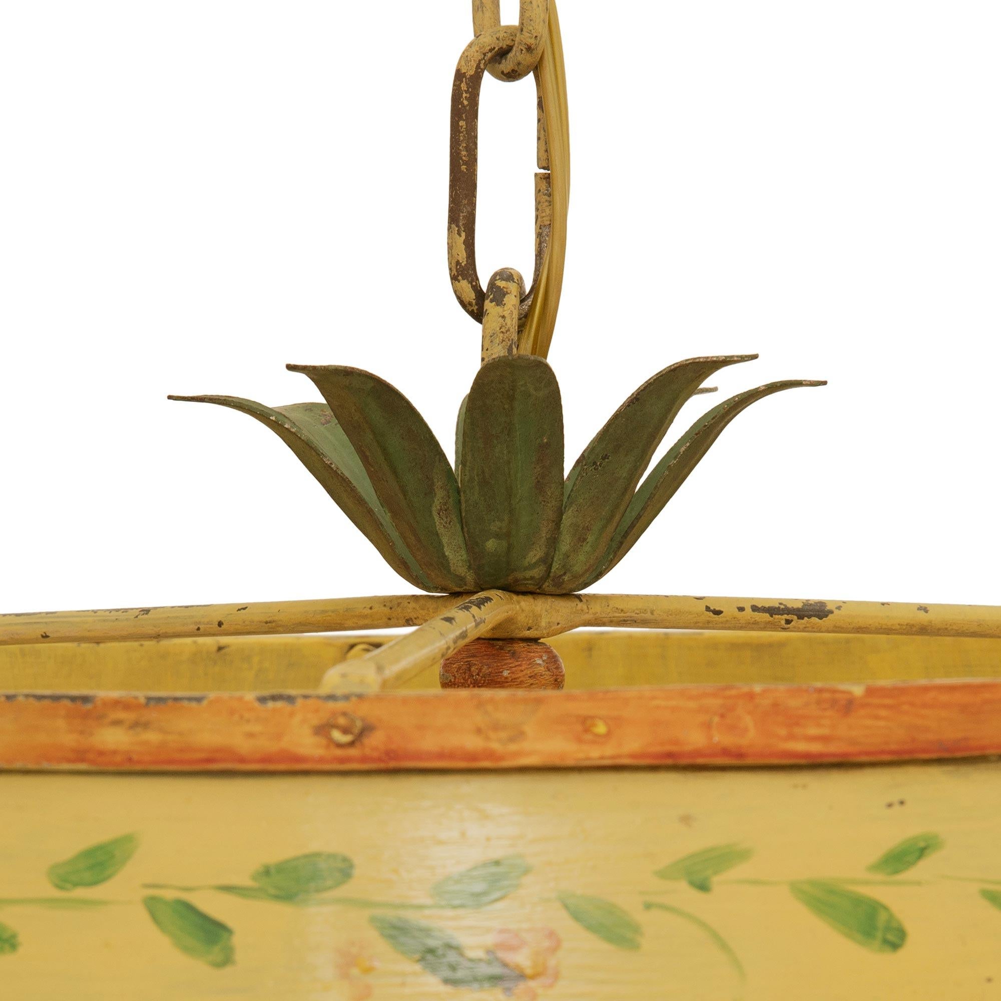 19th Century French late 19th century Louis XVI st. patinated Iron and Tole chandeliers For Sale