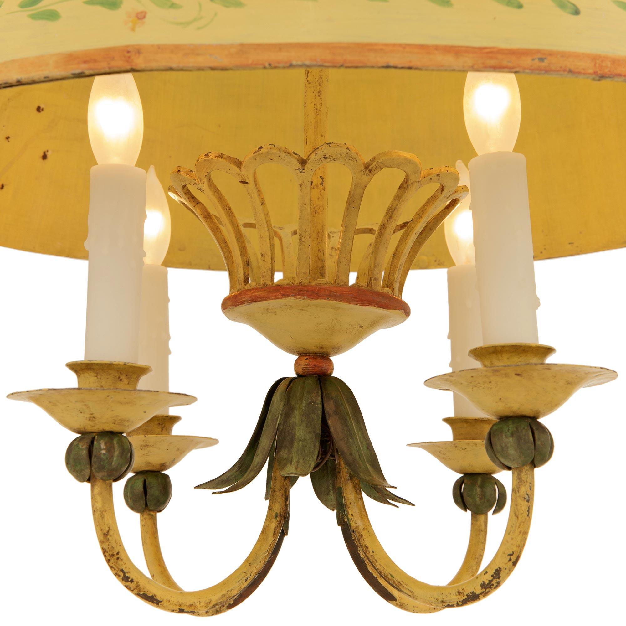 French late 19th century Louis XVI st. patinated Iron and Tole chandeliers For Sale 2