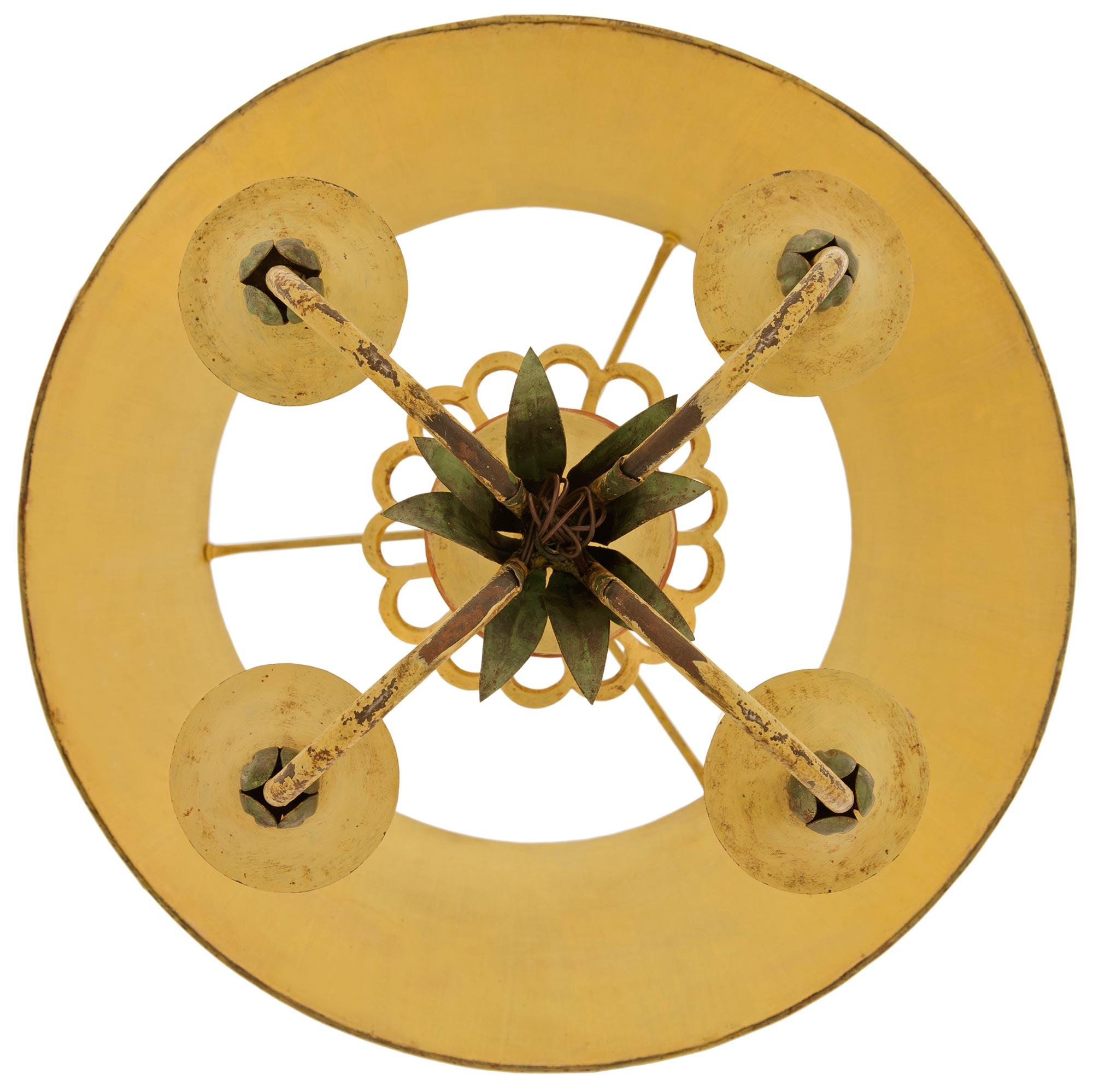 French late 19th century Louis XVI st. patinated Iron and Tole chandeliers For Sale 3