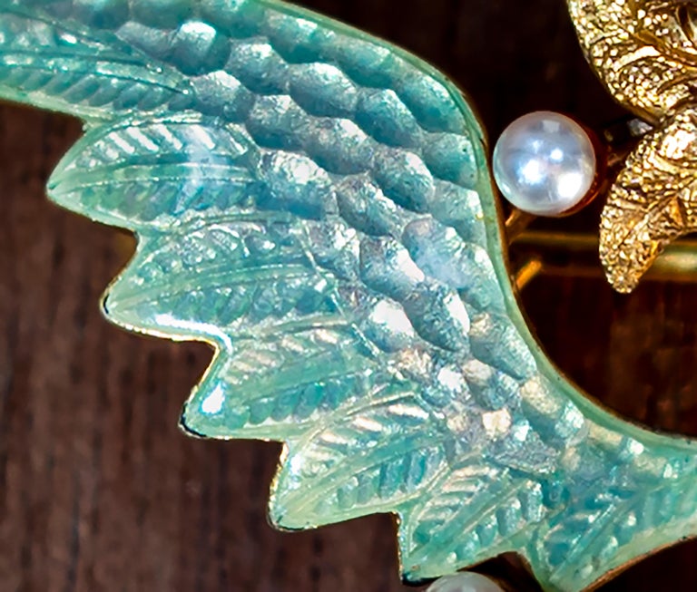 1800s French Art Nouveau Enamel Angel Winged Flower Pearl Wreath Pendant Watch For Sale 1