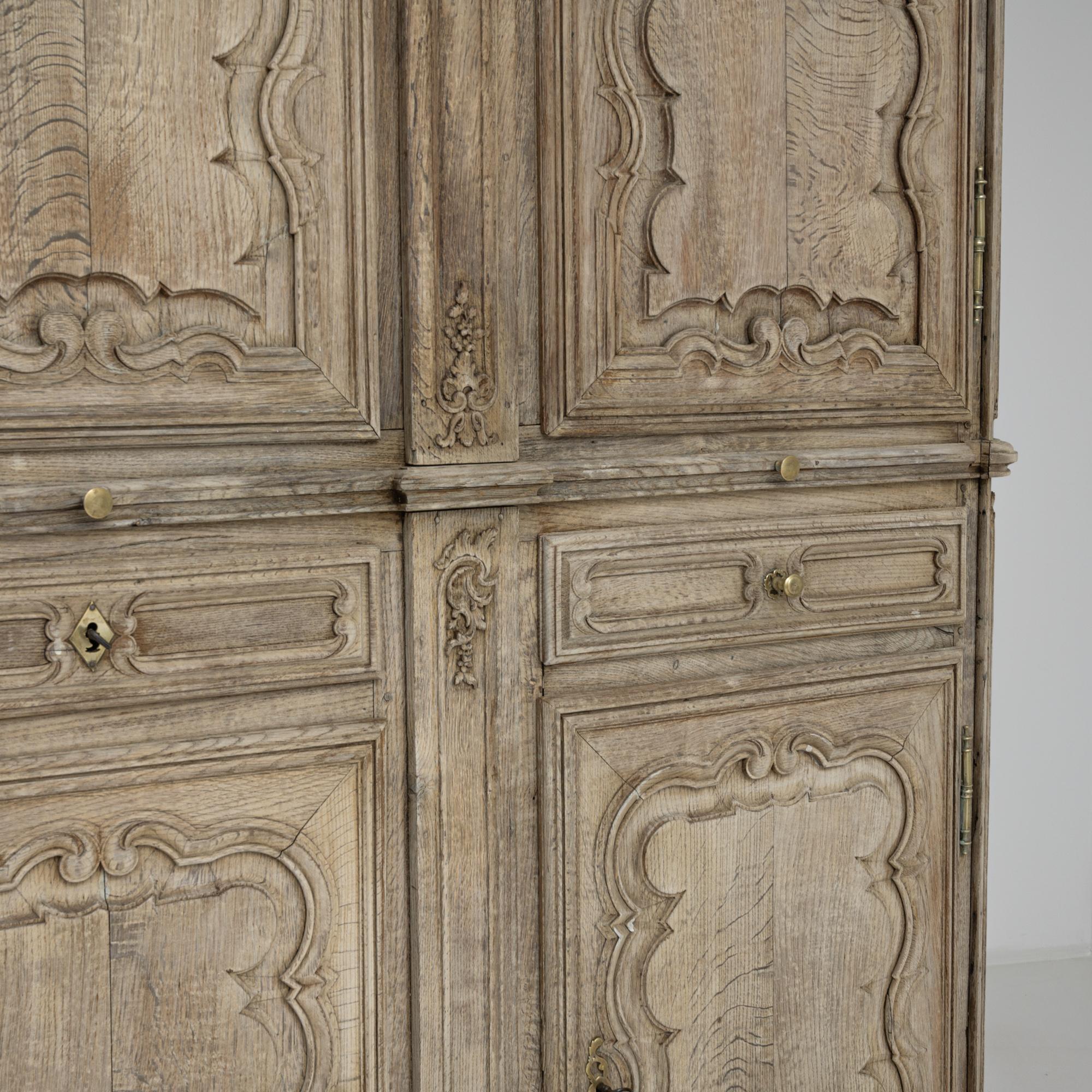 French Provincial 1800s French Bleached Oak Armoire For Sale