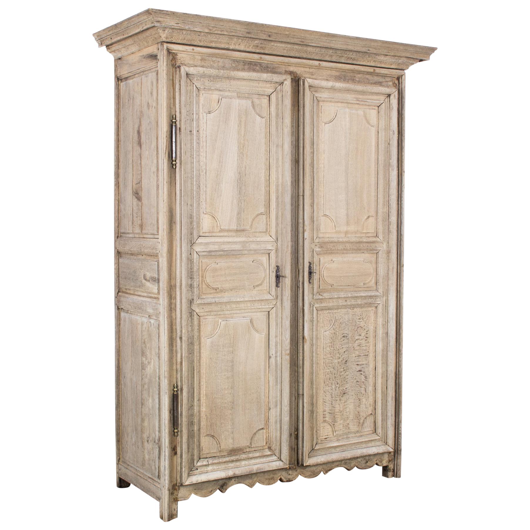 1800s French Bleached Oak Armoire