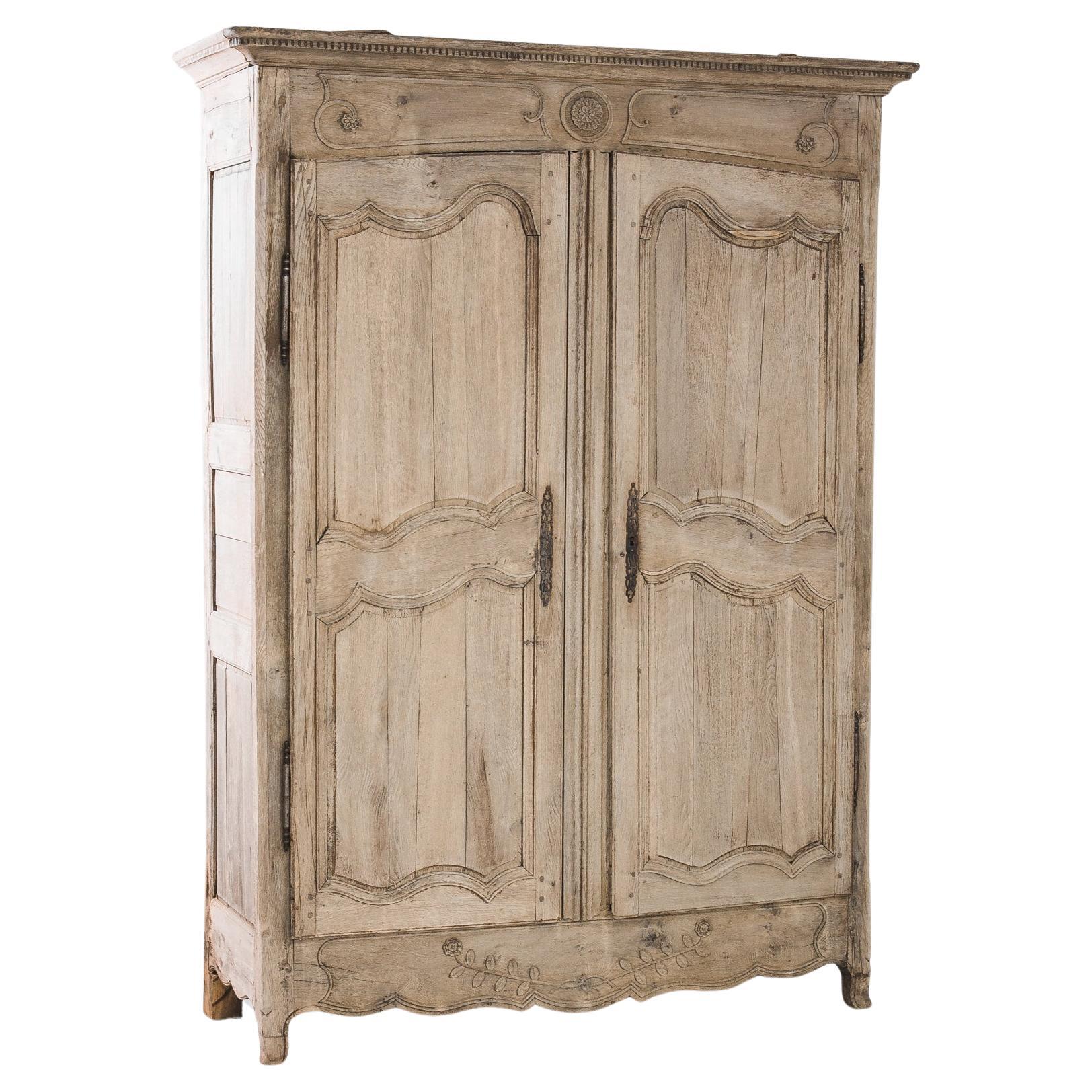 1800s French Bleached Oak Armoire