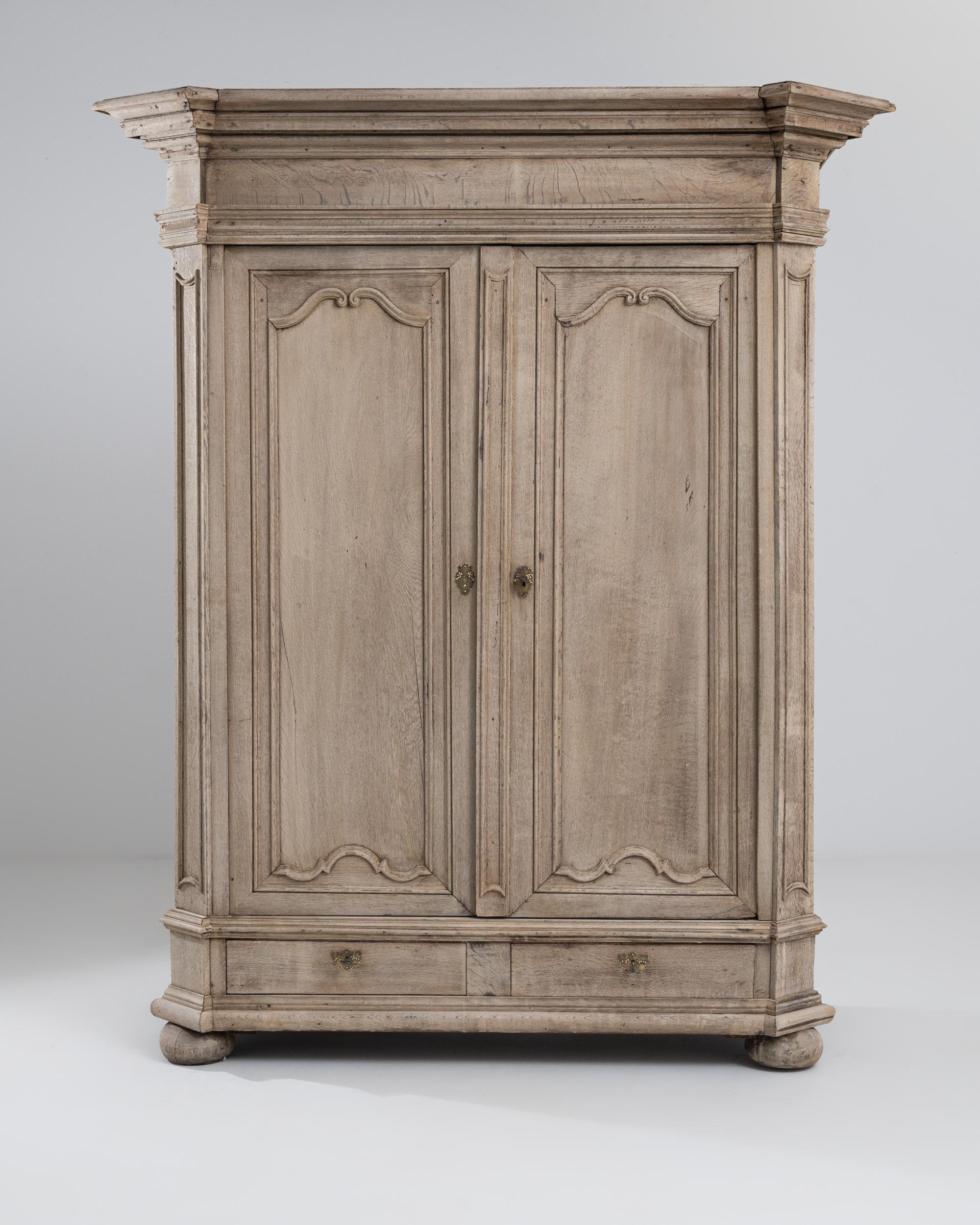 Hand-Carved 1800s French Bleached Oak Cabinet For Sale