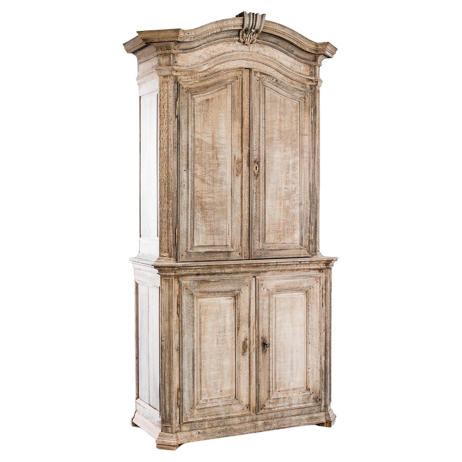 1800s French Bleached Oak Cabinet For Sale