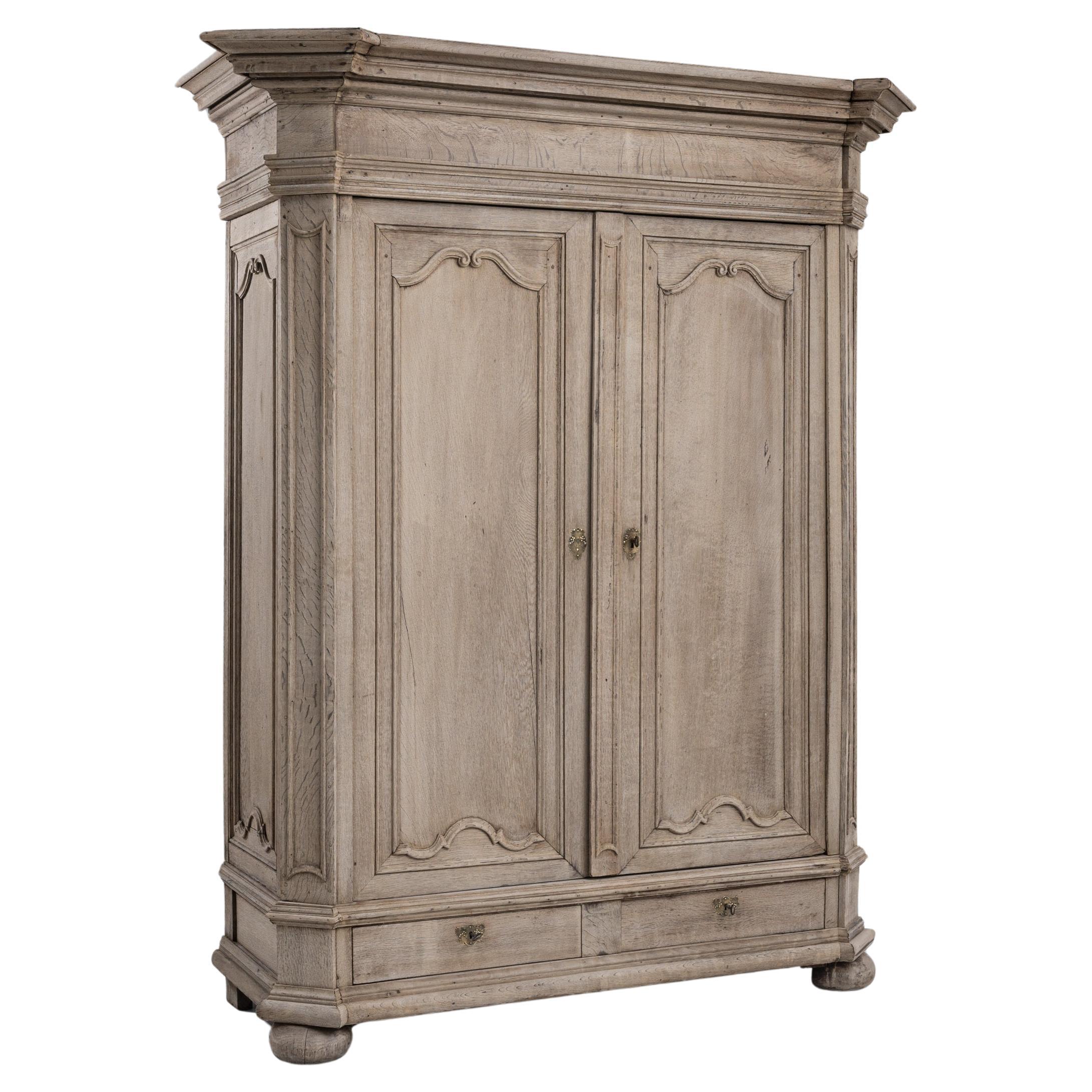 1800s French Bleached Oak Cabinet For Sale