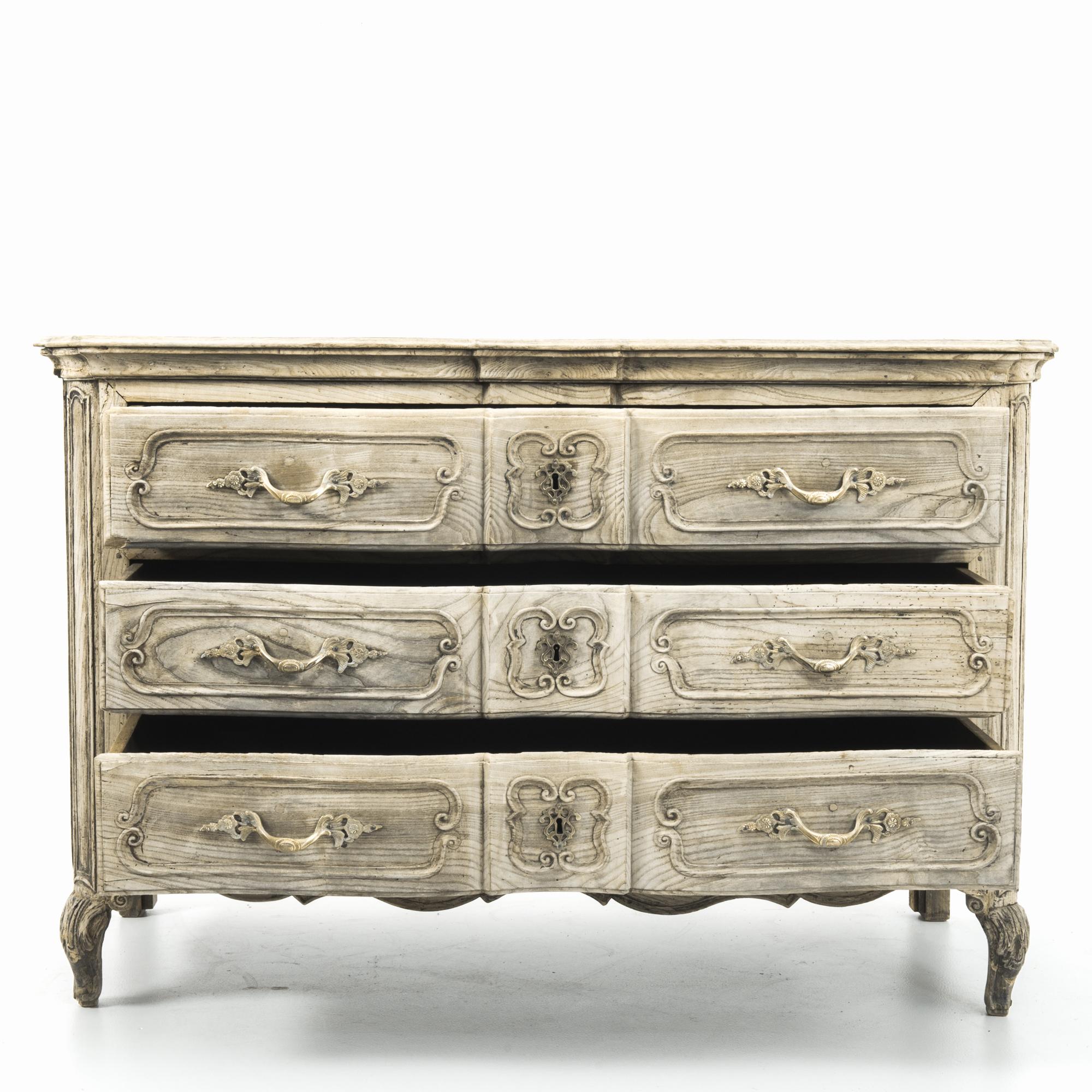 French Provincial 1800s French Bleached Oak Drawer Chest