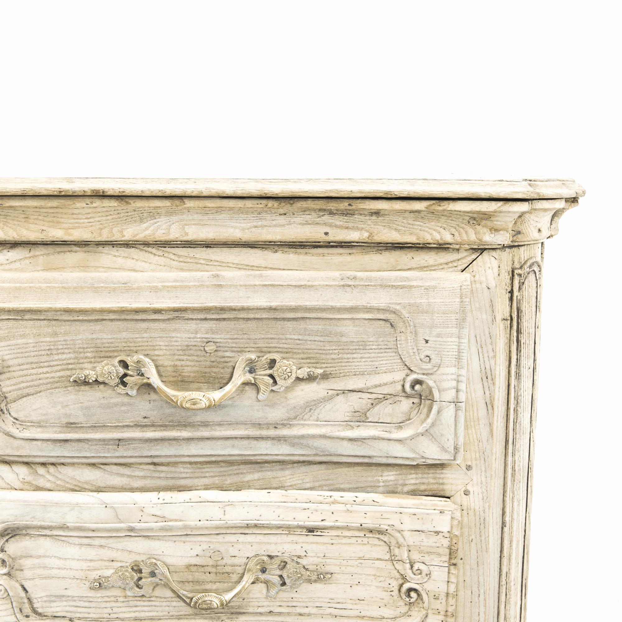 Brass 1800s French Bleached Oak Drawer Chest
