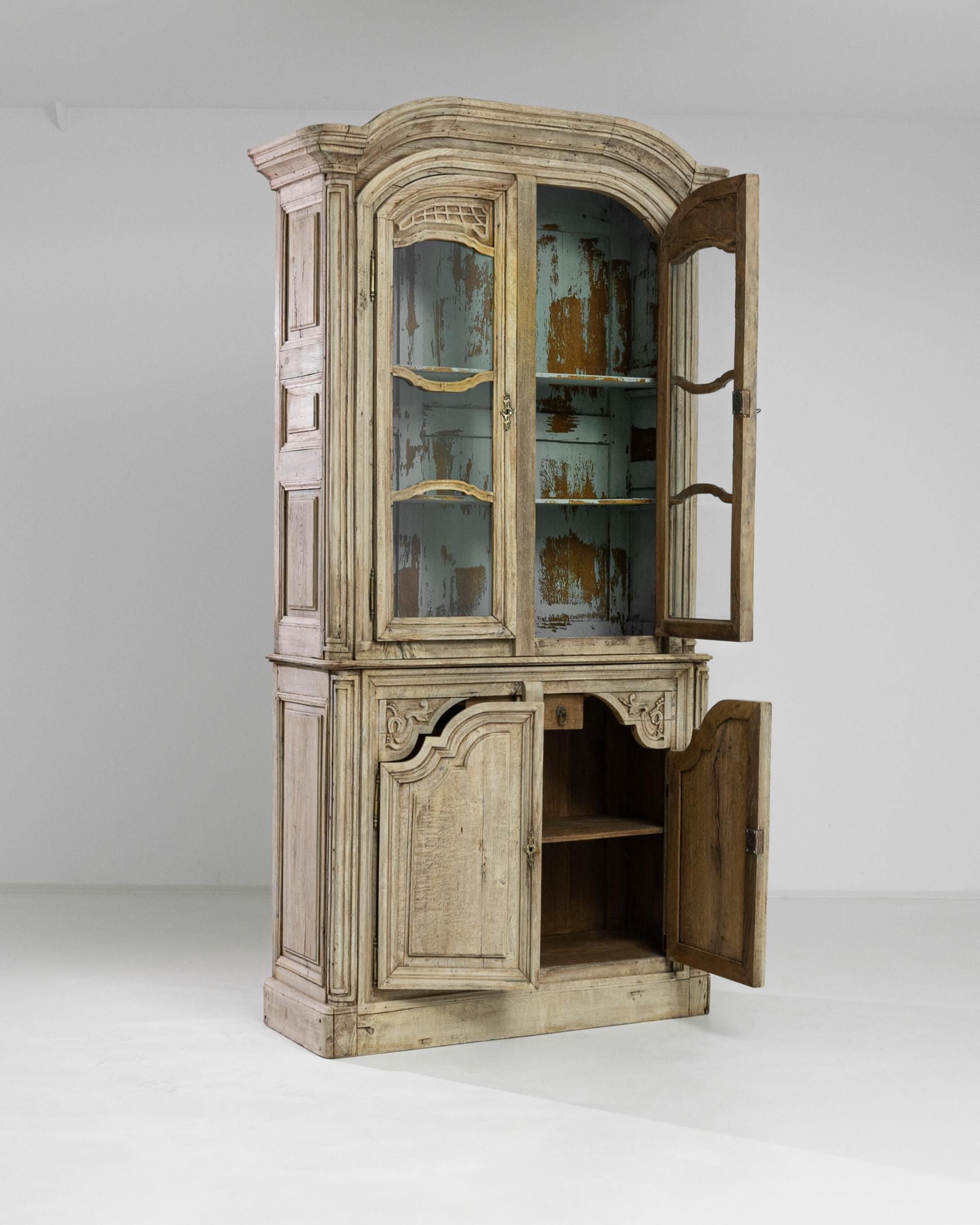 French Provincial 1800s French Bleached Oak Vitrine For Sale
