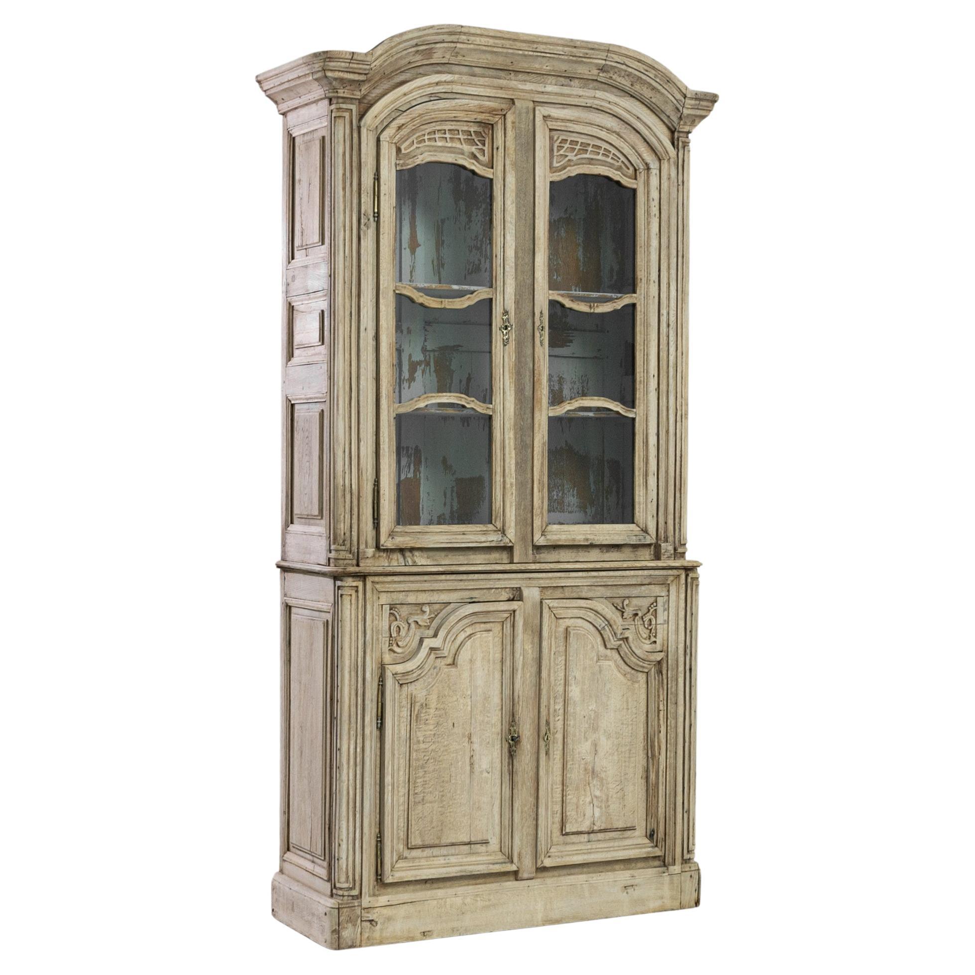 1800s French Bleached Oak Vitrine For Sale