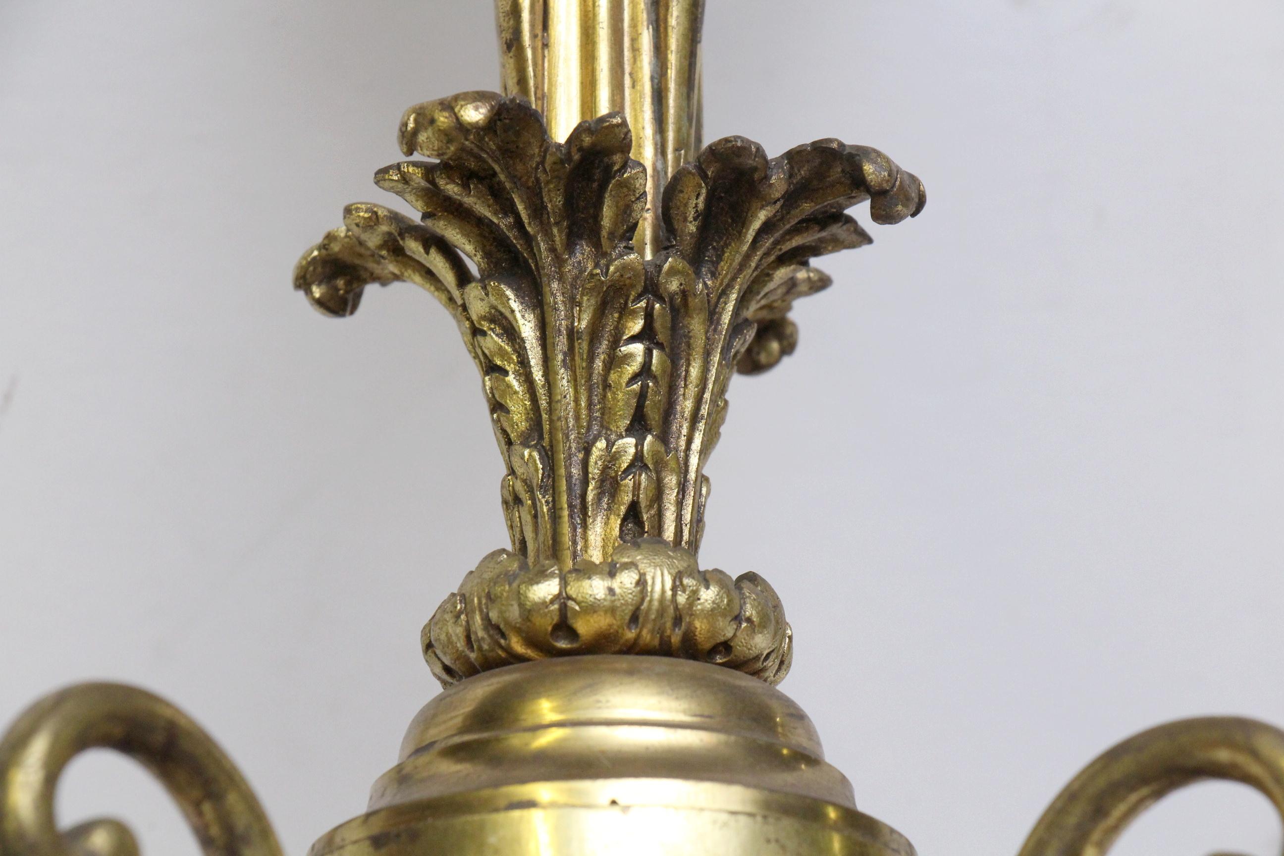 1800s French Bronze Foliate Candlestick Chandelier w/ Four Floral Down Lights 4