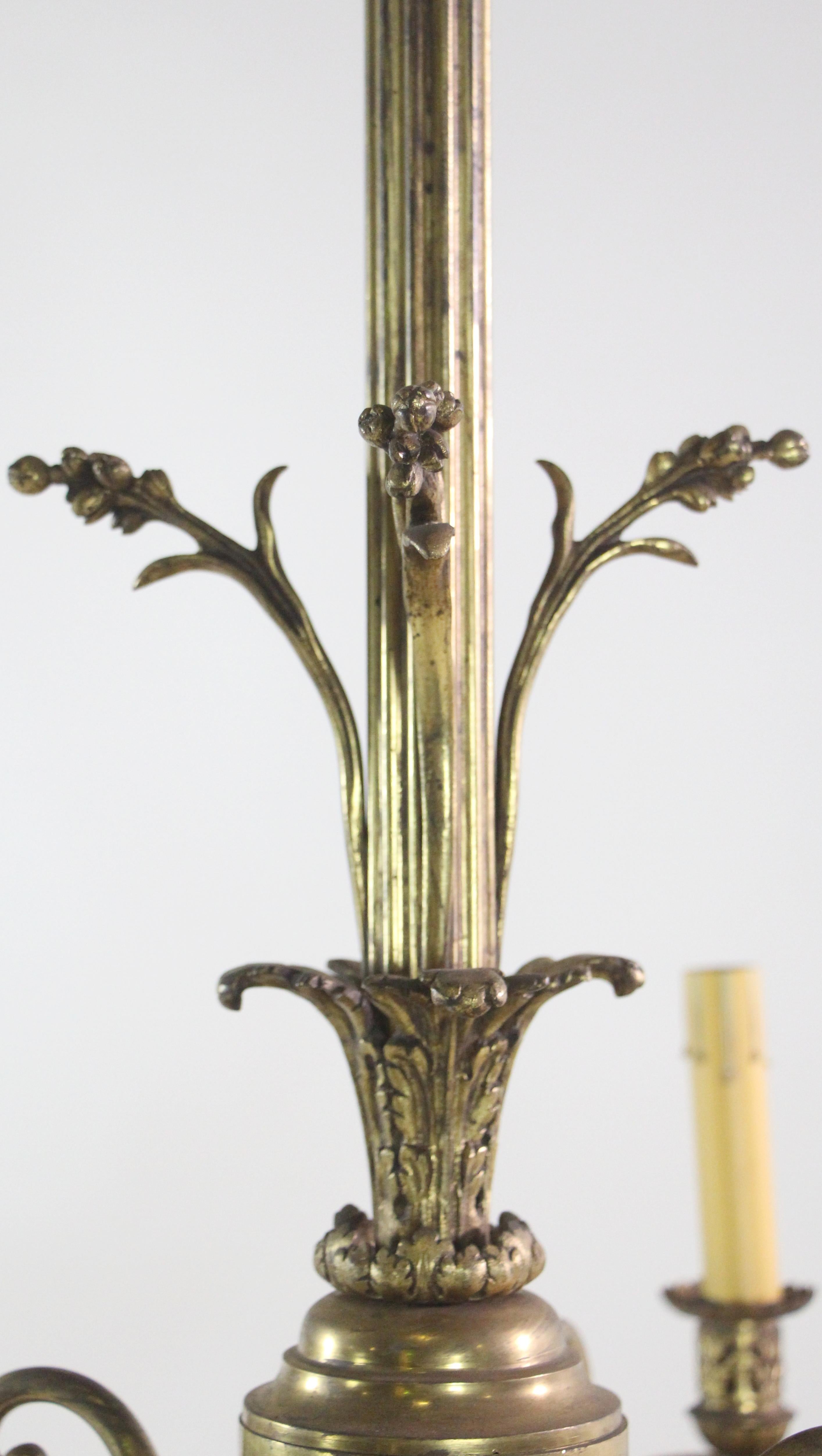 1800s French Bronze Foliate Candlestick Chandelier w/ Four Floral Down Lights 5