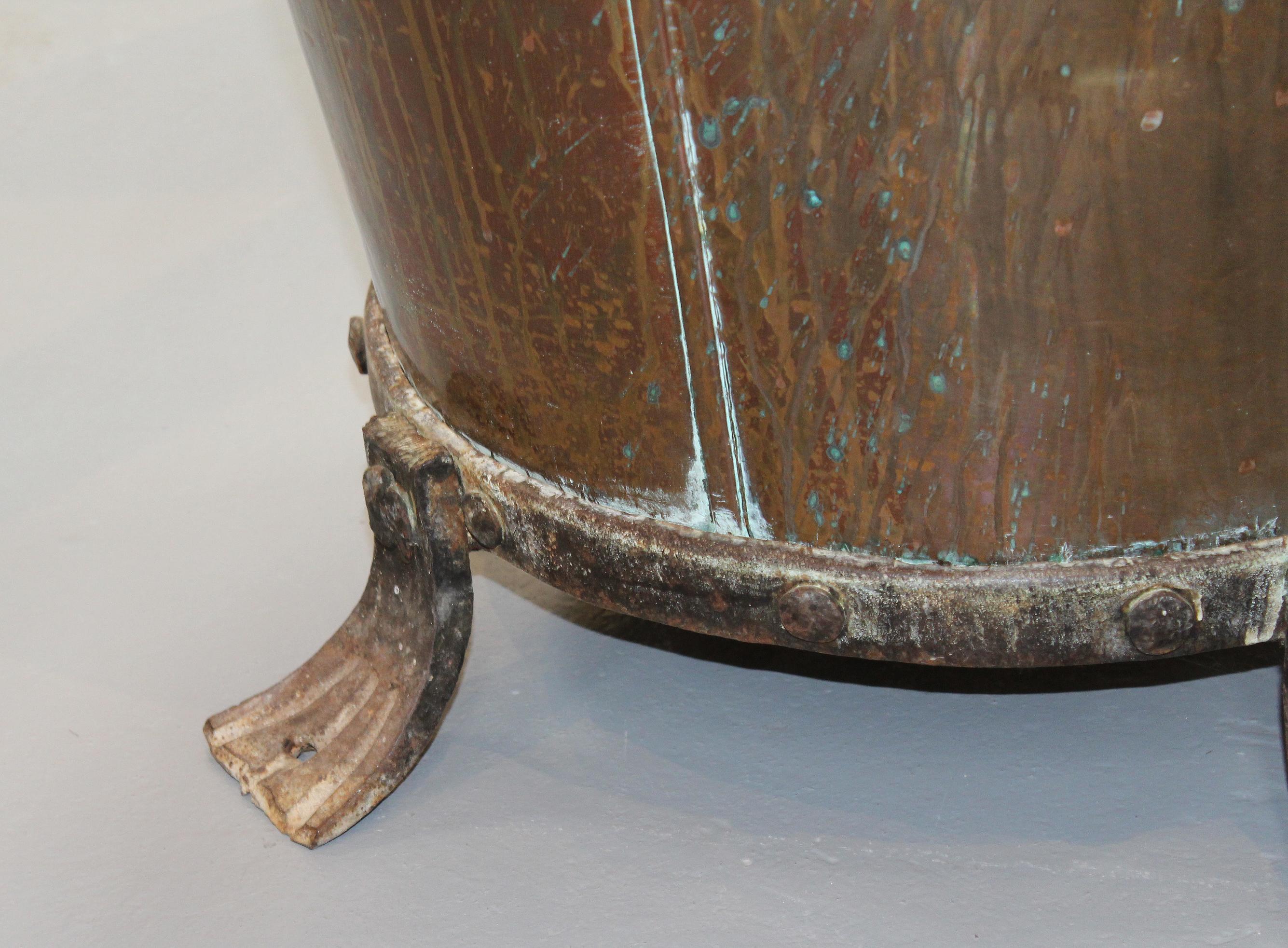 1800s French Copper Boiler with Wrought Iron Base 1