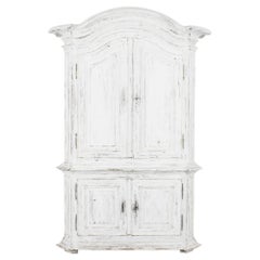 Antique 1800s French Country White Patinated Cabinet